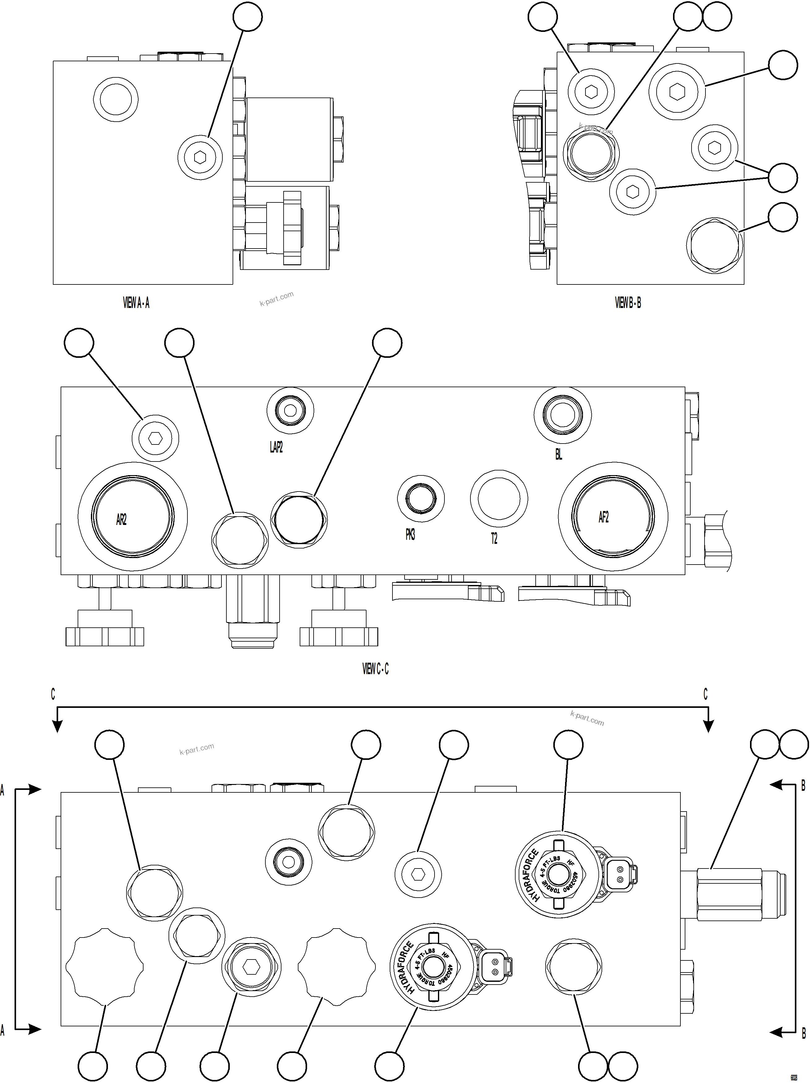 Komatsu parts book diagram for AFE77-AJ 830E-5 S/N A50100 - A50101  MANTOS COPPER: BRAKE MANIFOLD    58F-60-51750