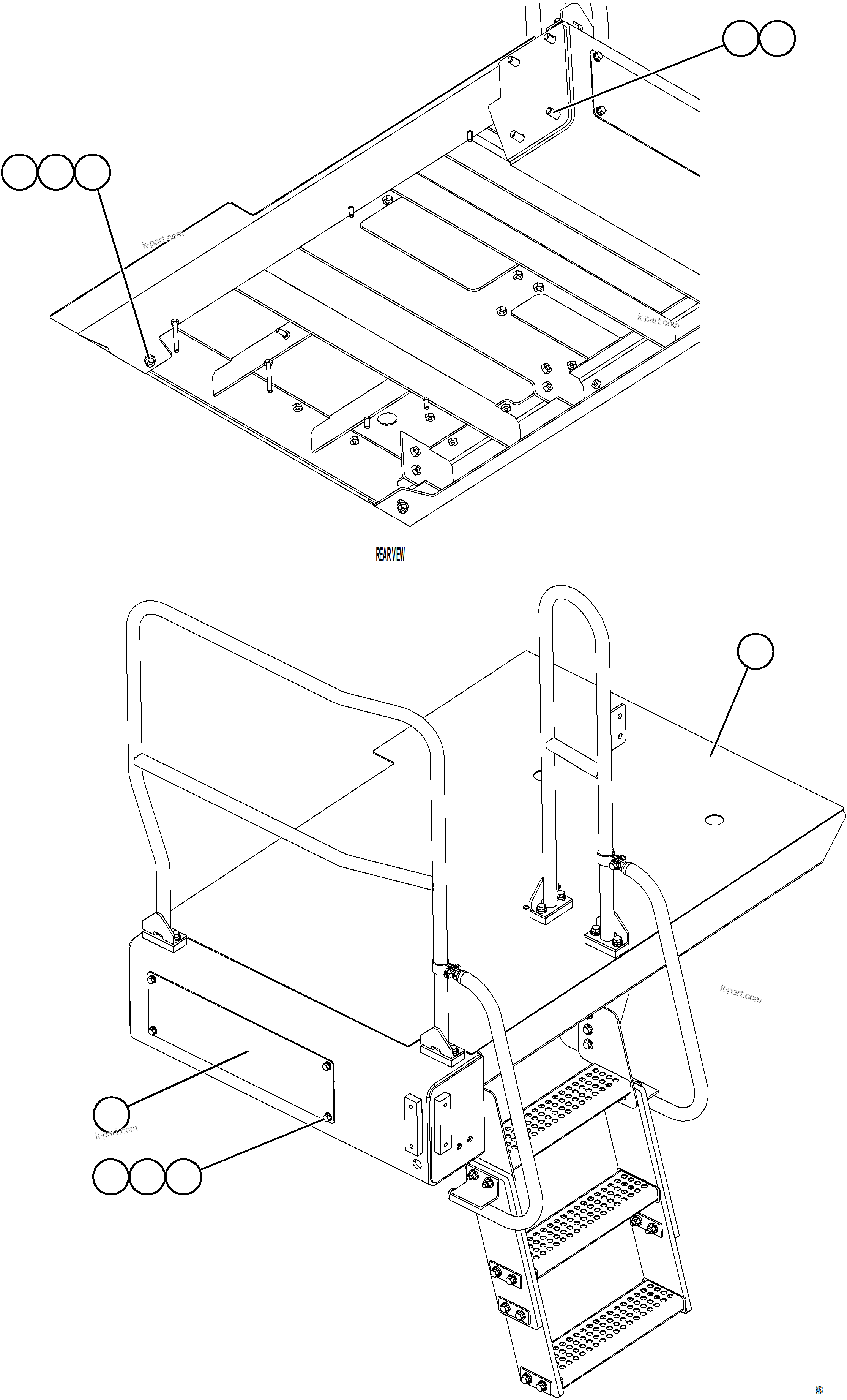 Komatsu parts book diagram for AFE77-AJ 830E-5 S/N A50100 - A50101  MANTOS COPPER: LH LOWER PLATFORM INSTALLATION