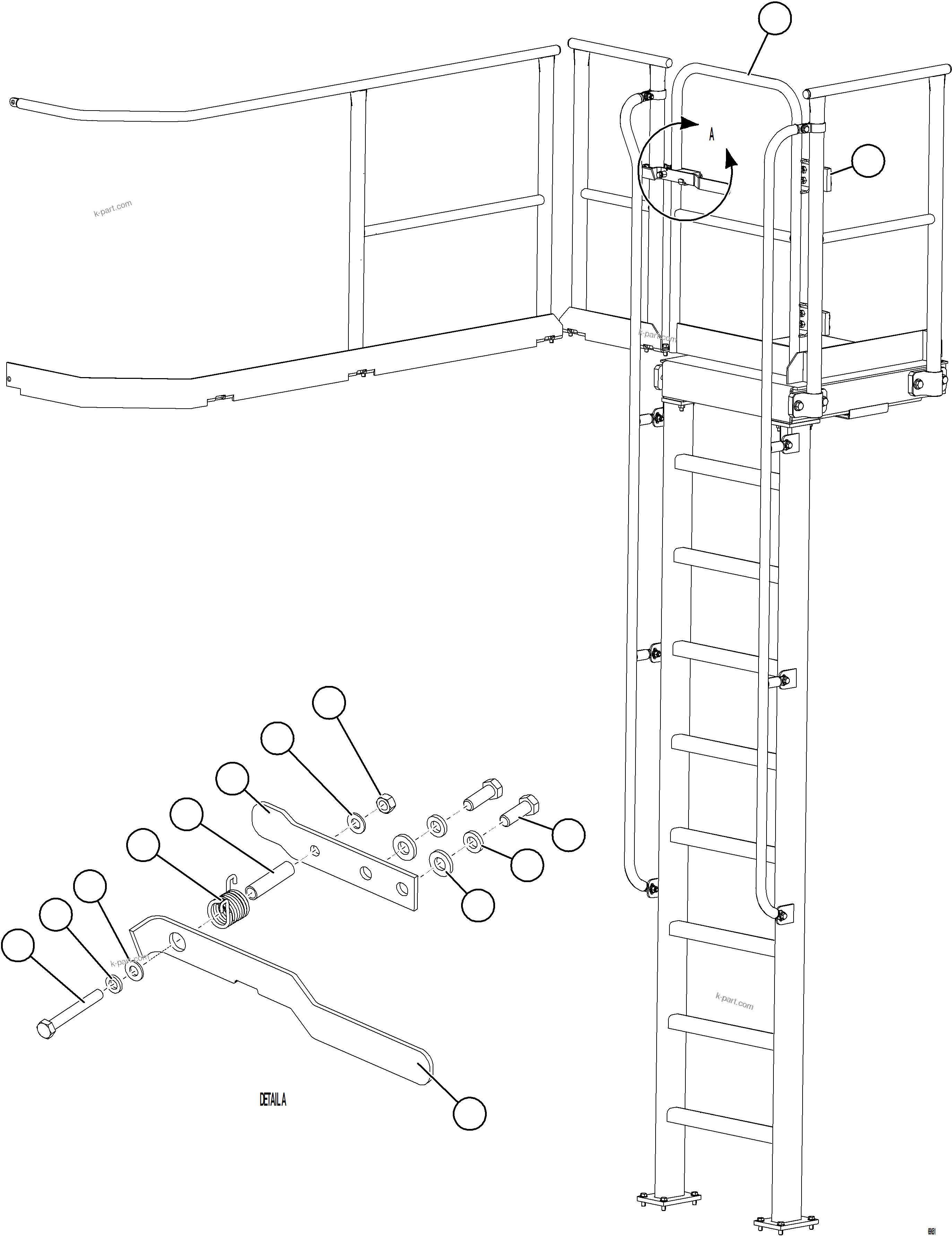 Komatsu parts book diagram for AFE77-AJ 830E-5 S/N A50100 - A50101  MANTOS COPPER: RH EMERGENCY GATE & LADDER    1/2