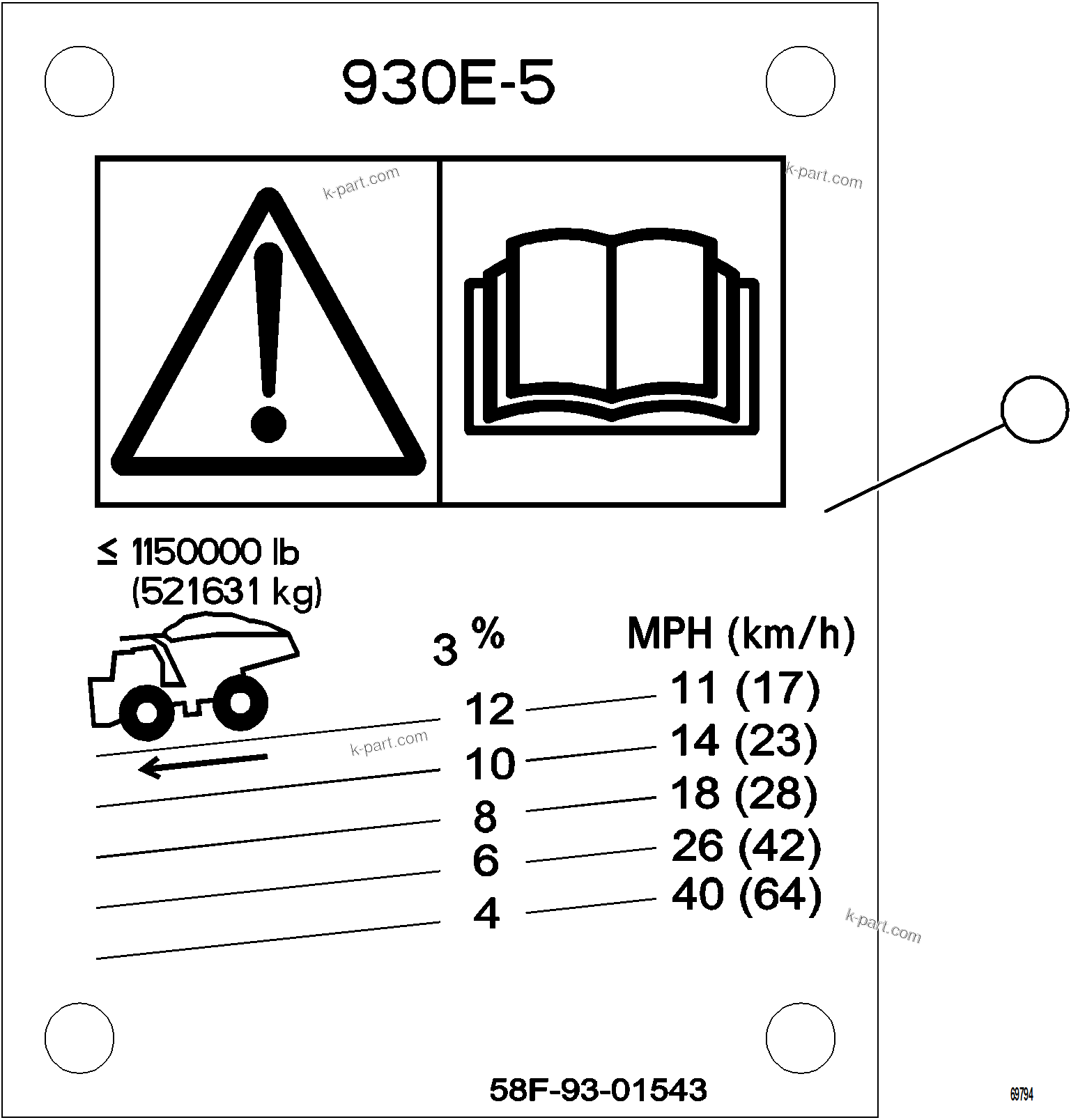 Komatsu parts book diagram for AFE77-AJ 830E-5 S/N A50100 - A50101  MANTOS COPPER: GRADE/SPEED CHART