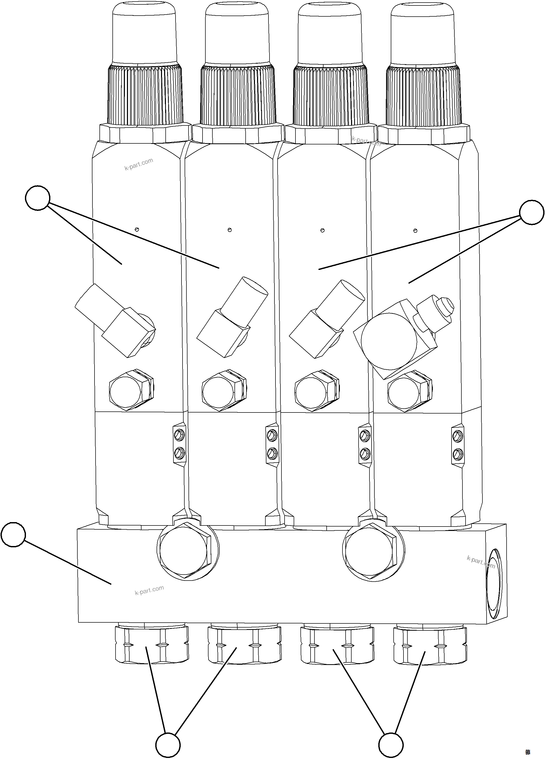 Komatsu parts book diagram for AFE77-AJ 830E-5 S/N A50100 - A50101  MANTOS COPPER: 4-PIECE INJECTOR ASSEMBLY    VW7989