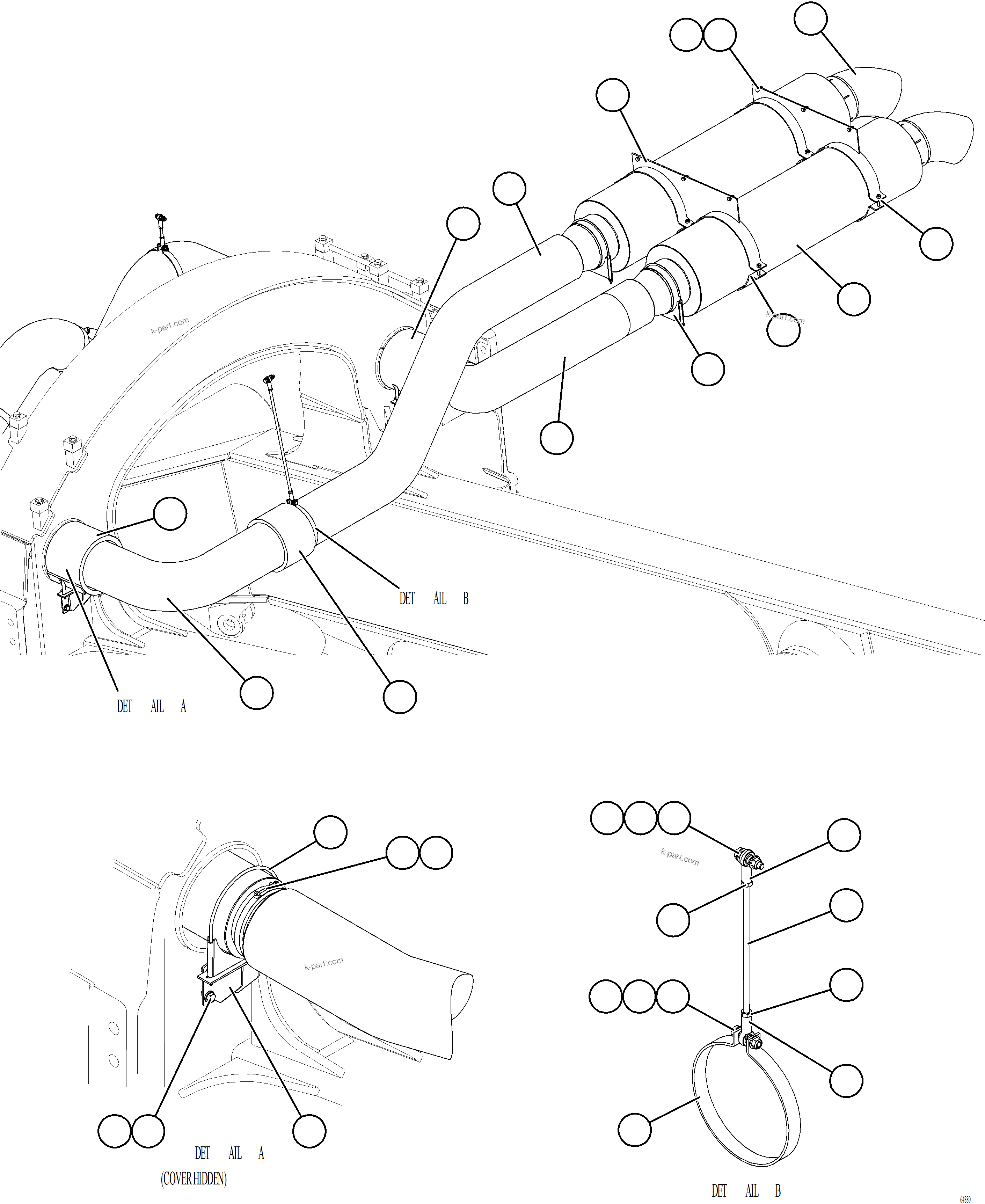 Komatsu parts book diagram for AFE77-AT 830E-5 S/N A50114  GOONYELLA: EXHAUST PIPING - REAR