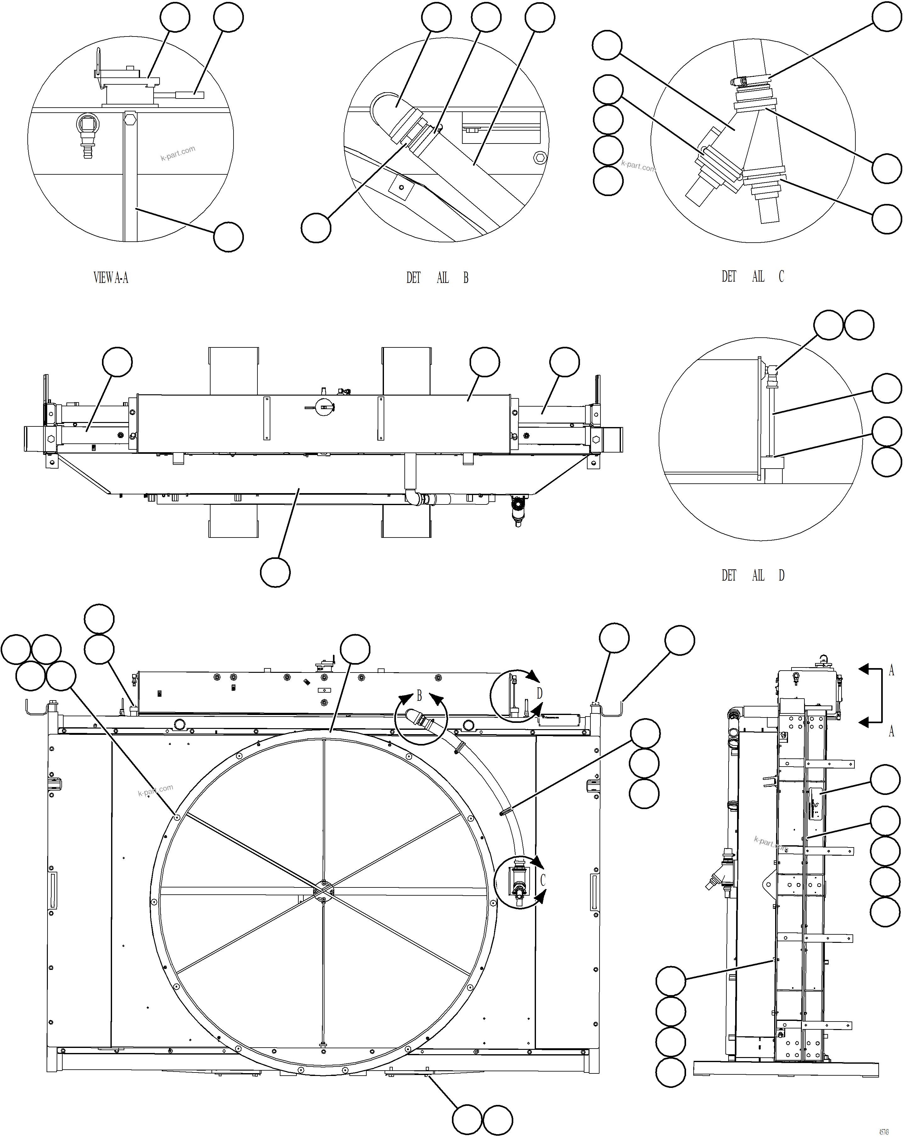 Komatsu parts book diagram for AFE77-AT 830E-5 S/N A50114  GOONYELLA: RADIATOR & SHROUD ASSEMBLY    58E-03-00170