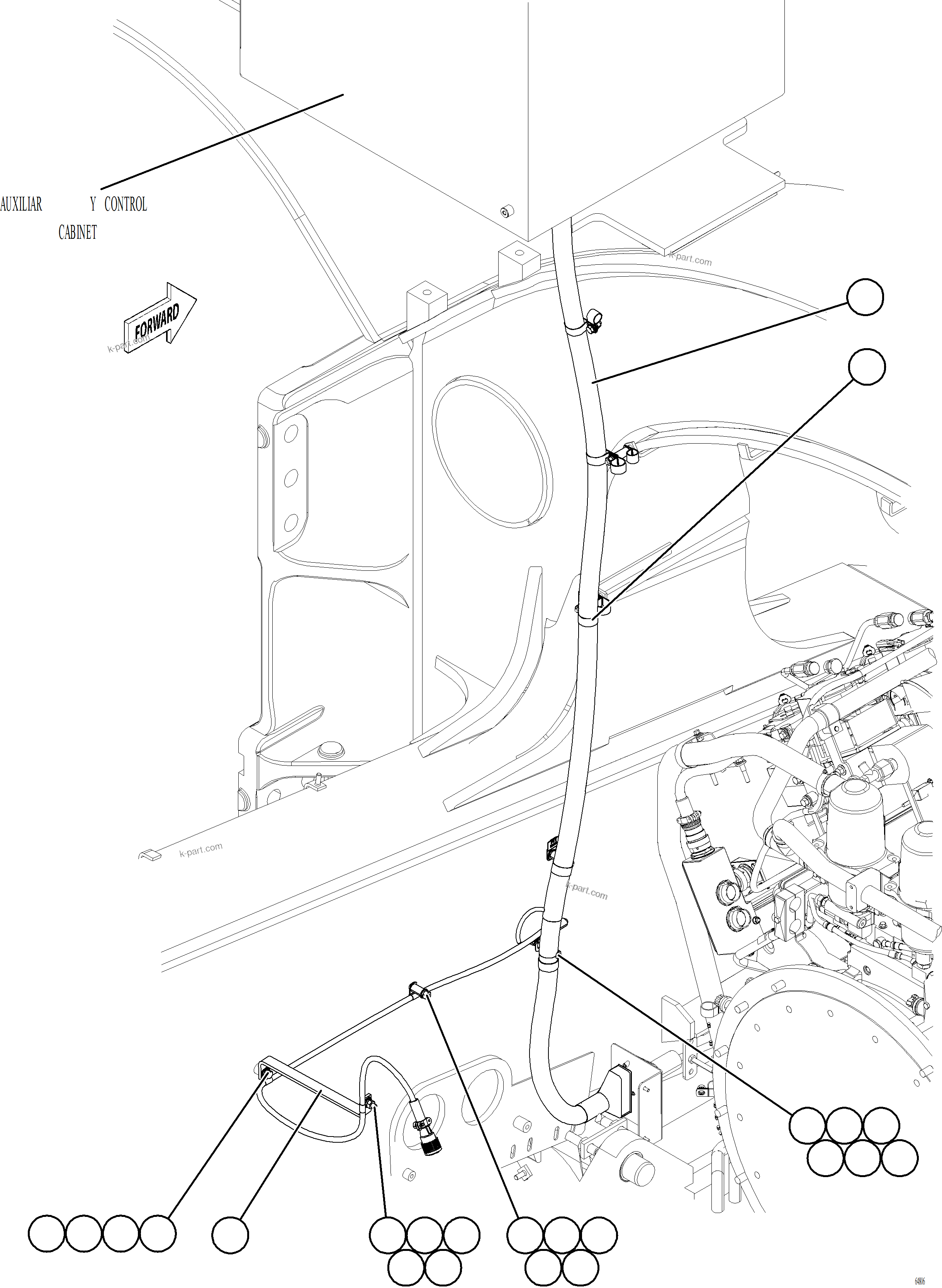 Komatsu parts book diagram for AFE77-AT 830E-5 S/N A50114  GOONYELLA: AUX CTRL CBNT CABLE & HARNESS CONNECTIONS    3/3