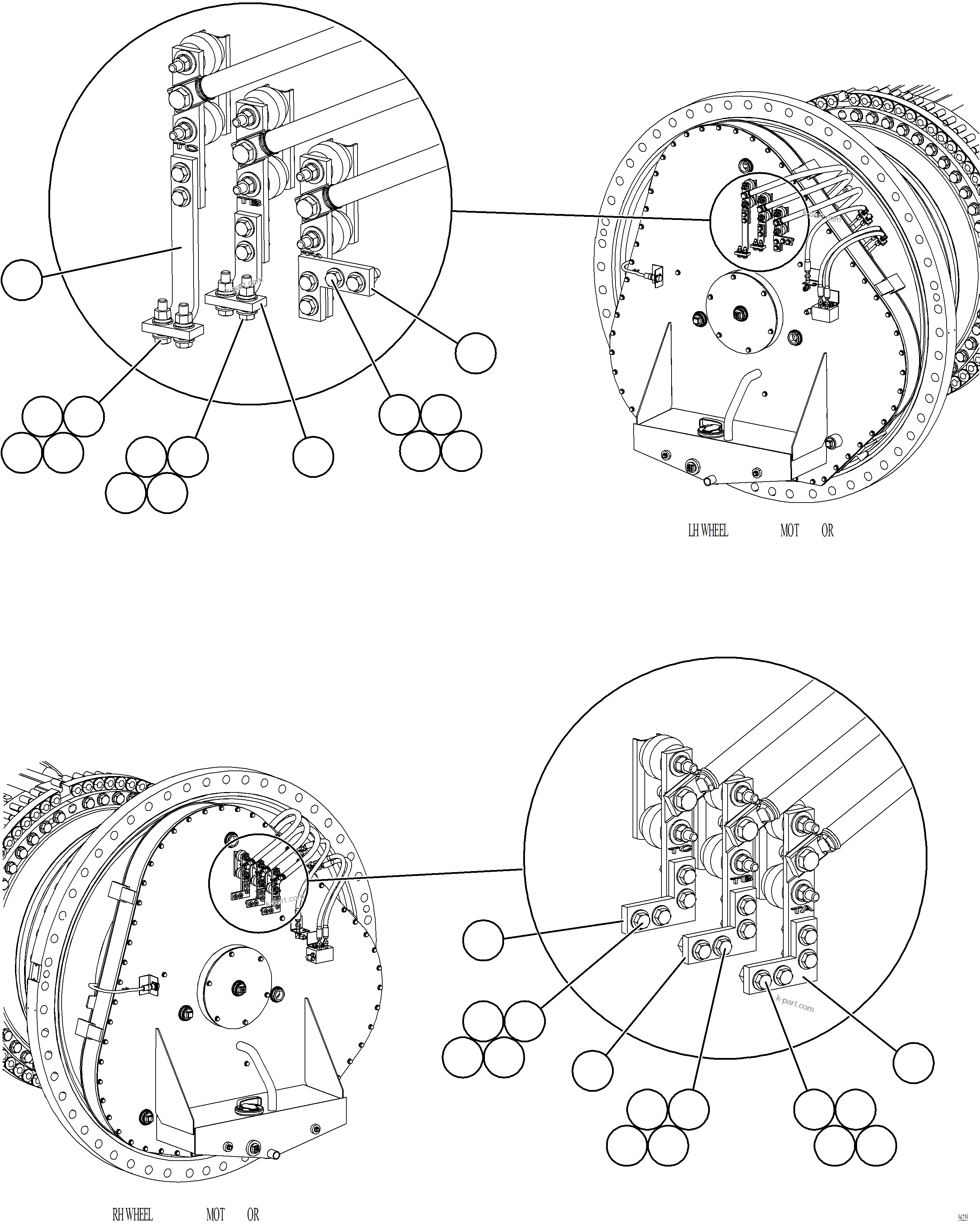 Komatsu parts book diagram for AFE77-AT 830E-5 S/N A50114  GOONYELLA: WHEEL MOTOR CABLE CONNECTIONS