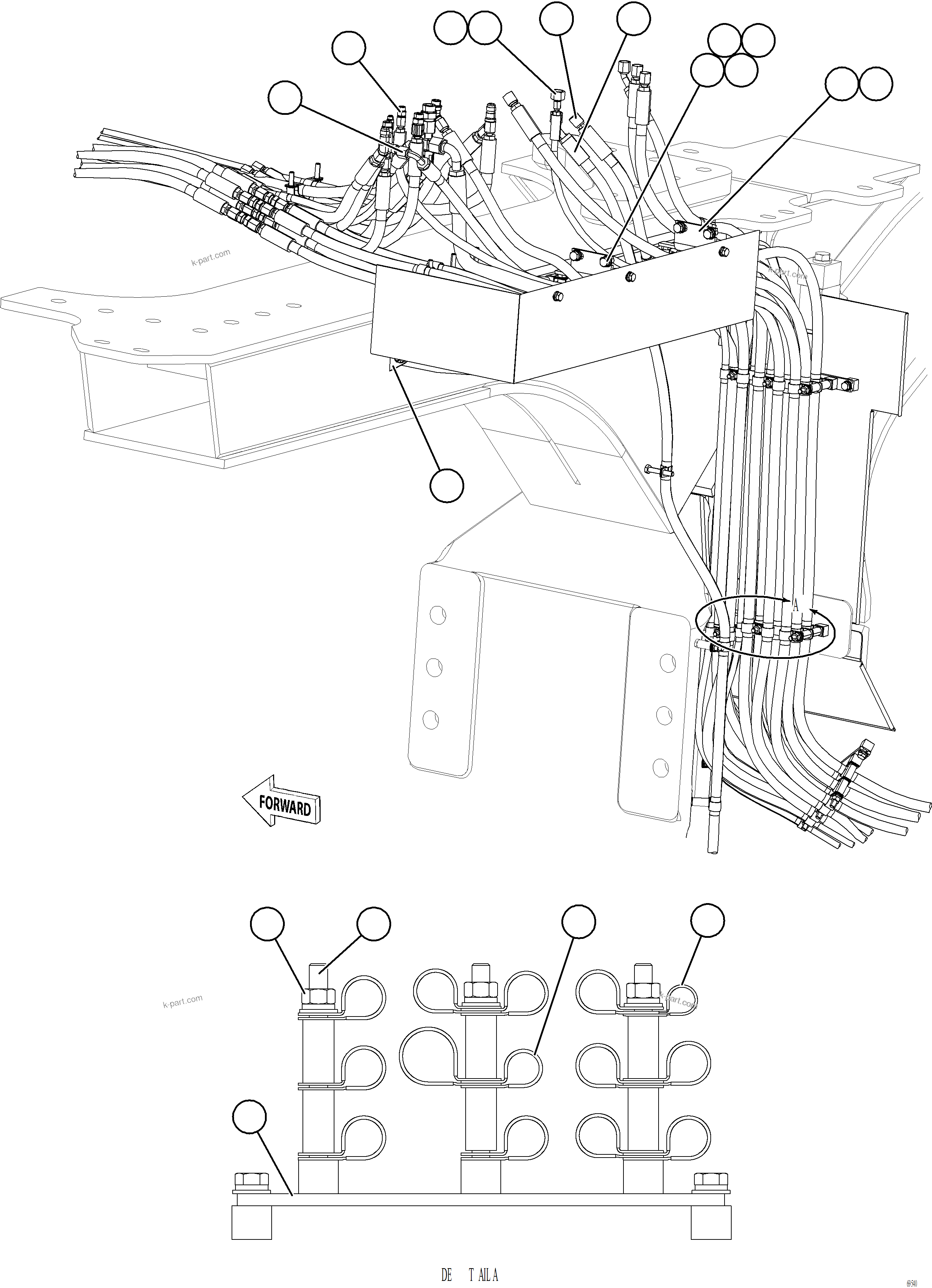 Komatsu parts book diagram for AFE77-AT 830E-5 S/N A50114  GOONYELLA: HYDRAULIC BRAKE CABINET HOSE CLAMPING    1/3