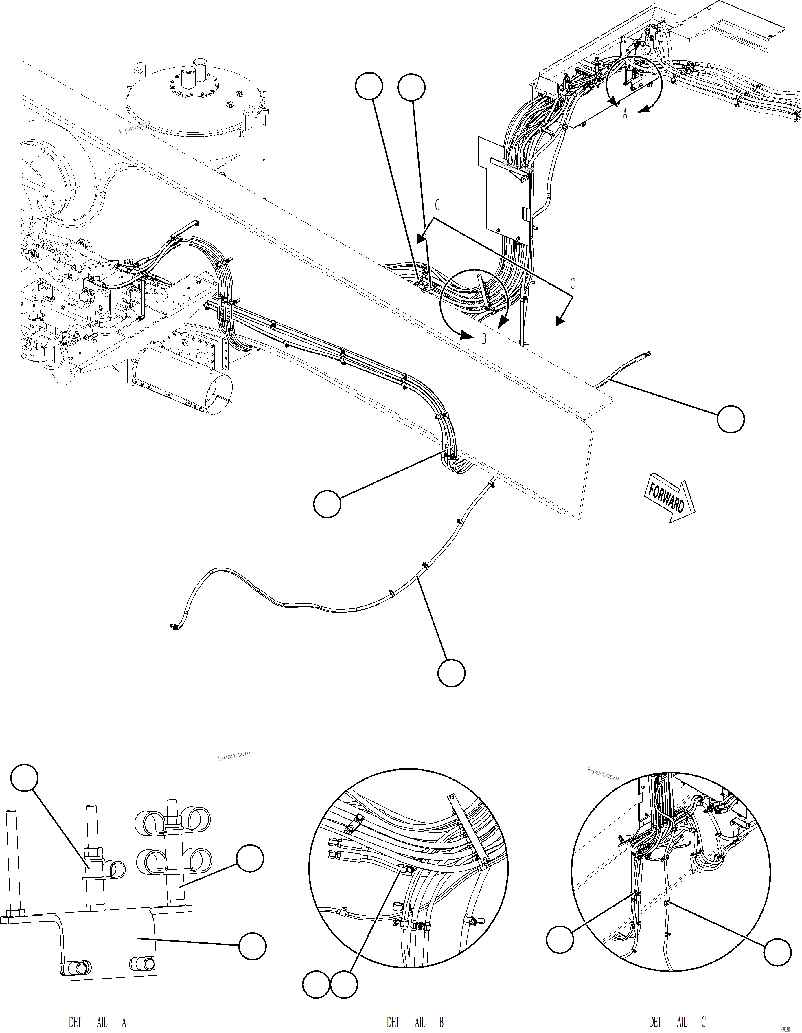 Komatsu parts book diagram for AFE77-AT 830E-5 S/N A50114  GOONYELLA: HYDRAULIC BRAKE CABINET HOSE CLAMPING    3/3