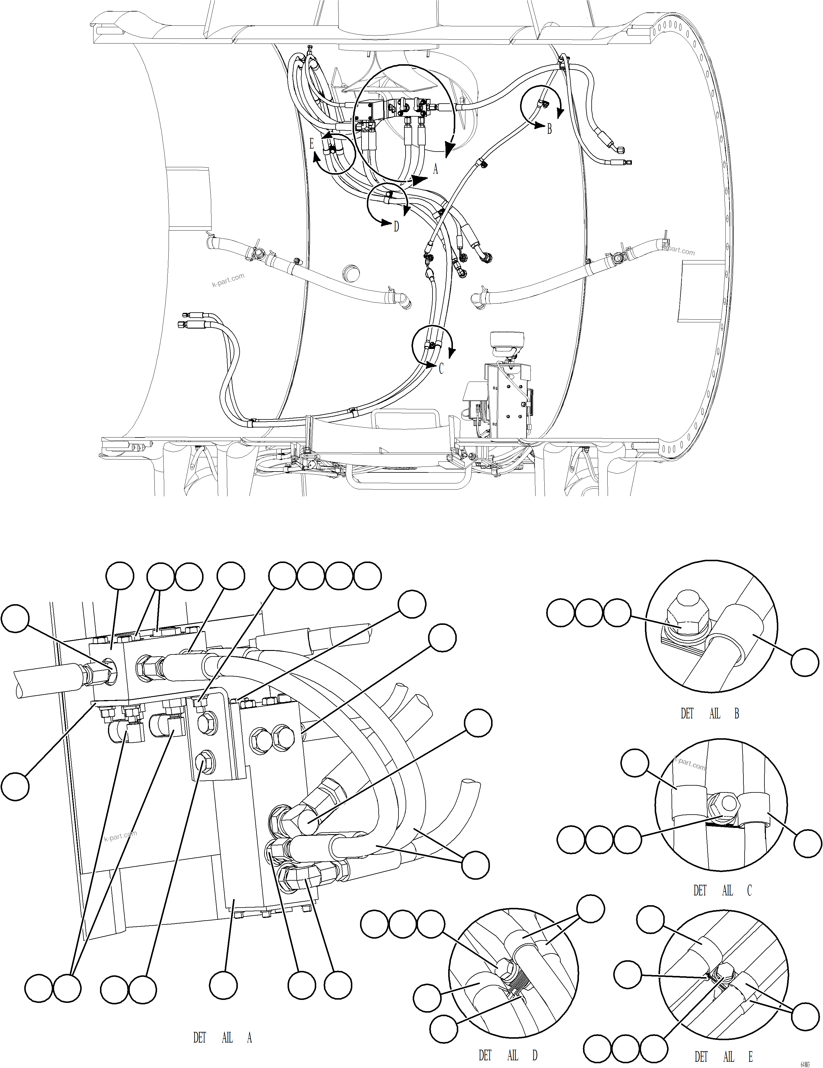Komatsu parts book diagram for AFE77-AT 830E-5 S/N A50114  GOONYELLA: REAR BRAKE DUAL RELAY VALVE INSTALLATION