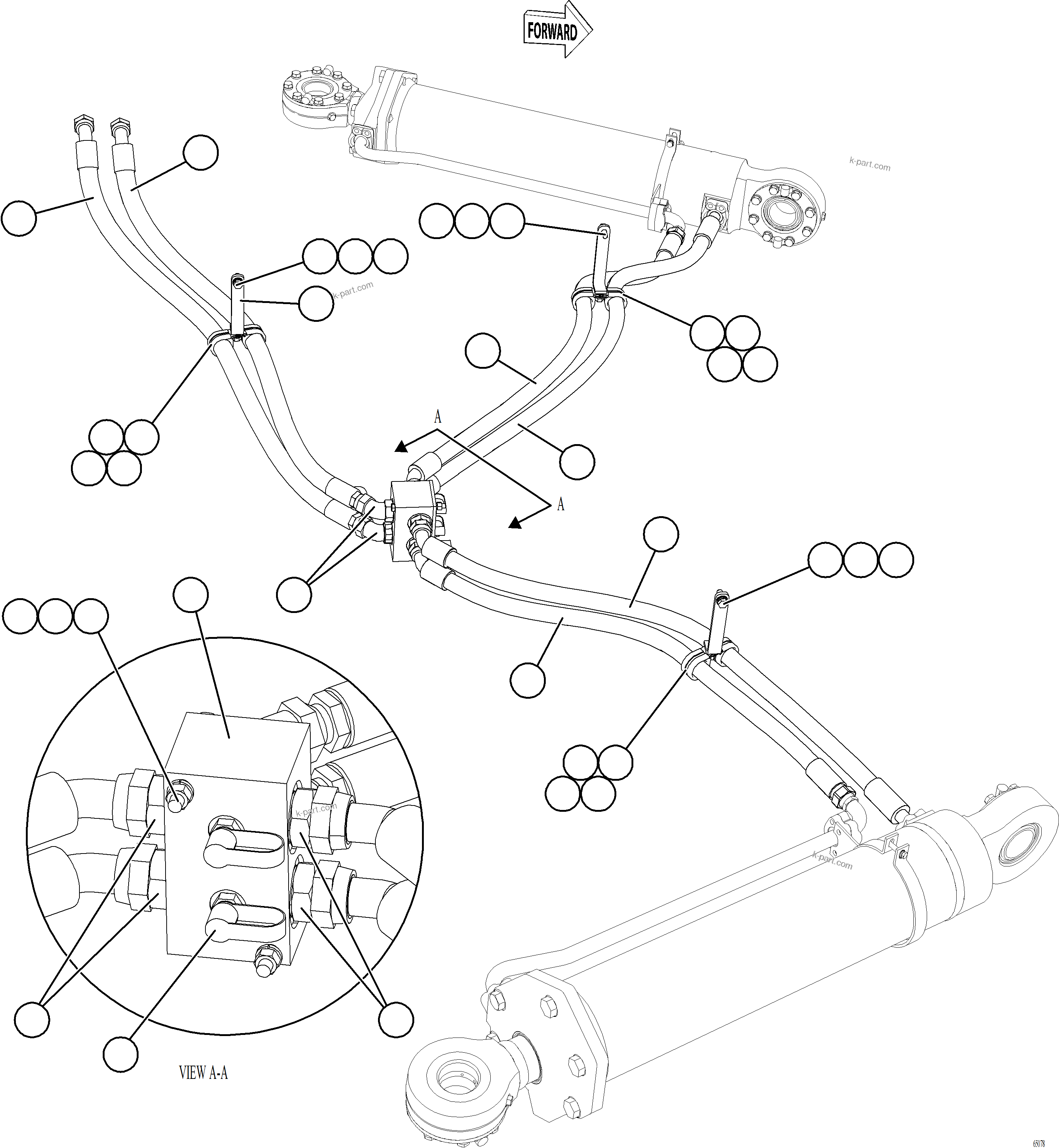 Komatsu parts book diagram for AFE77-AT 830E-5 S/N A50114  GOONYELLA: STEERING CYLINDER PIPING