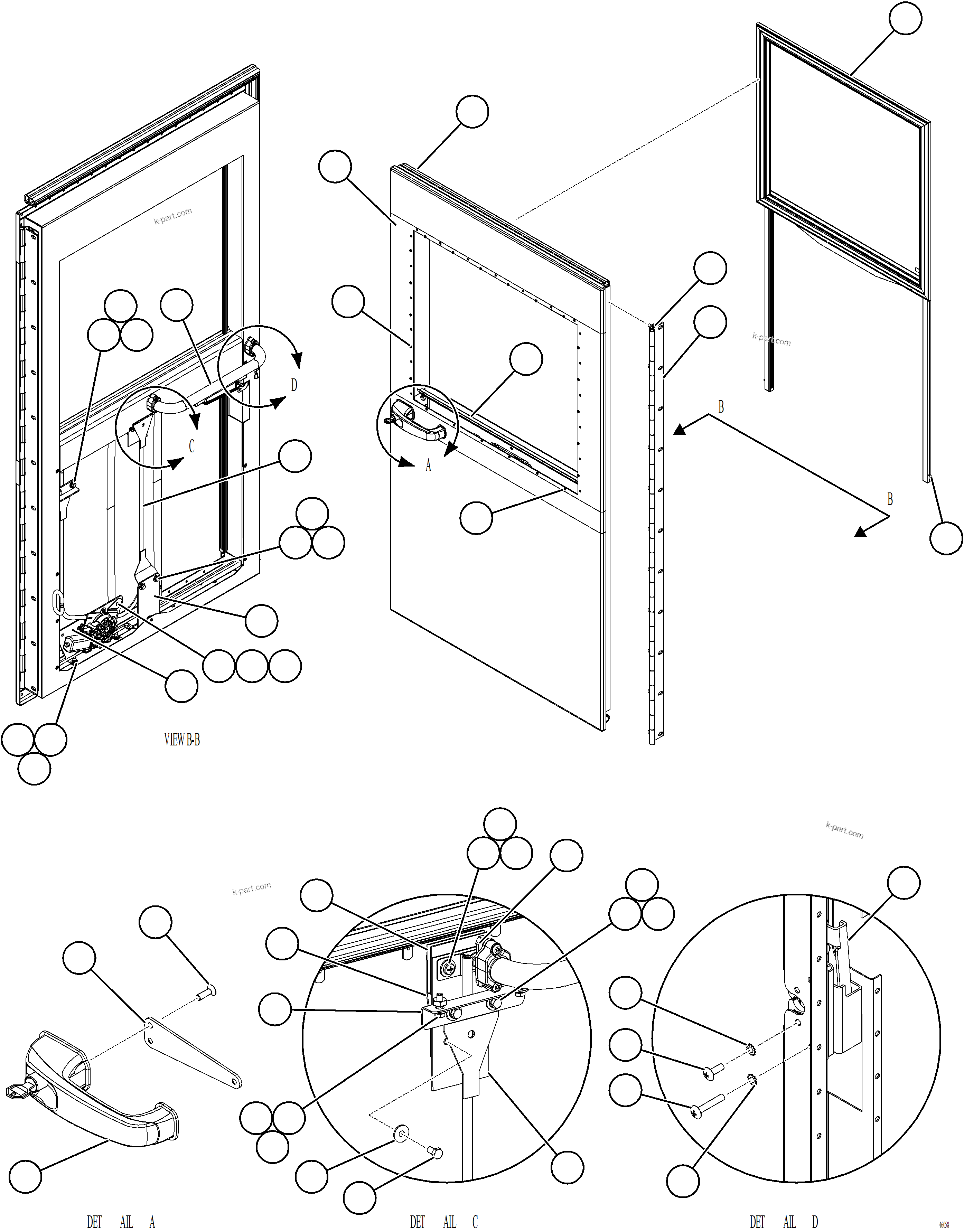 Komatsu parts book diagram for AFE77-AT 830E-5 S/N A50114  GOONYELLA: DOOR ASSEMBLY - LH    58E-54-30626
