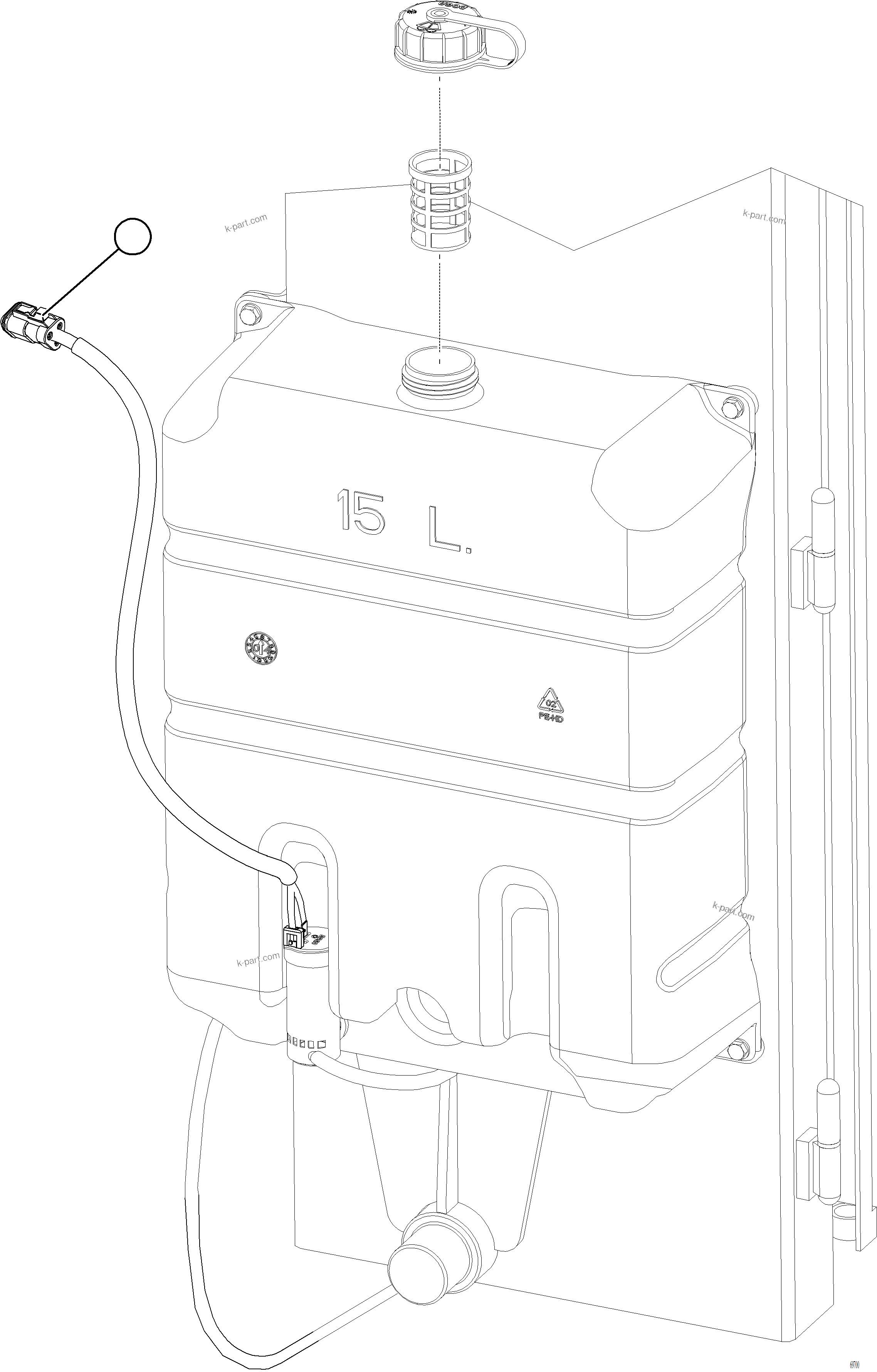 Komatsu parts book diagram for AFE77-AT 830E-5 S/N A50114  GOONYELLA: WINDSHIELD WASHER RESERVOIR INSTALLATION    2/2