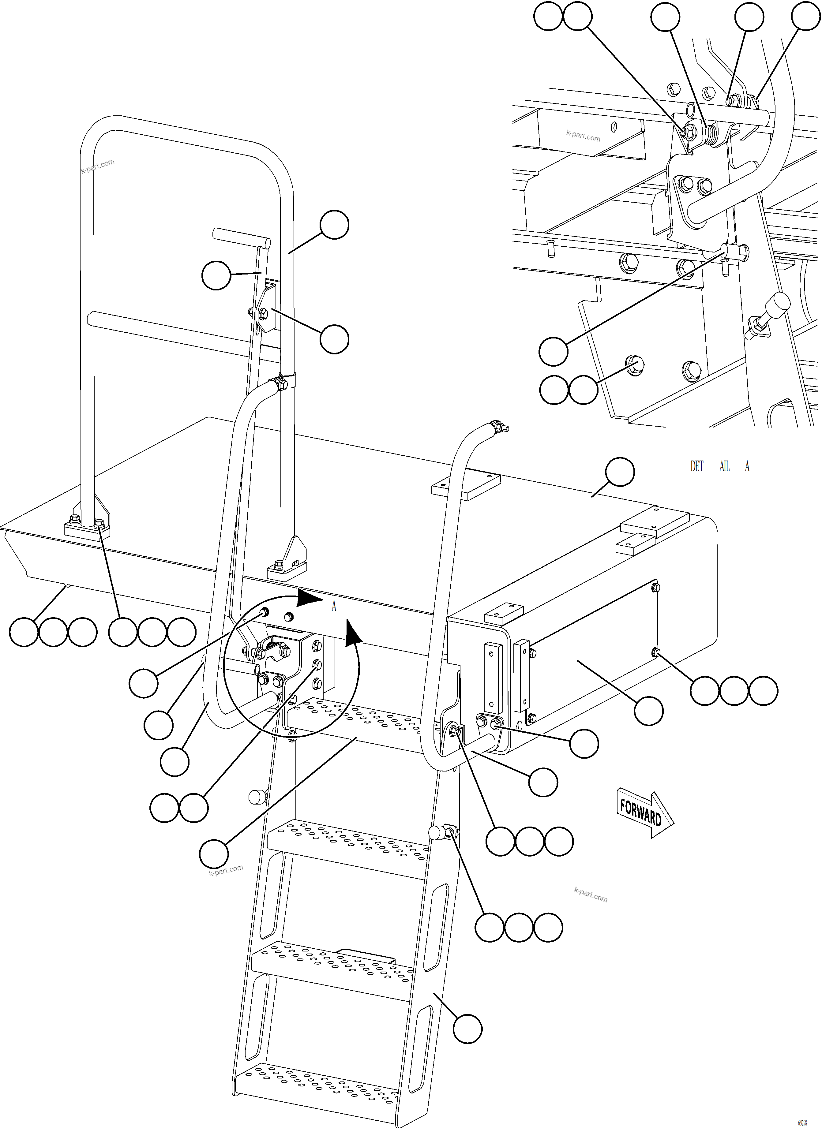 Komatsu parts book diagram for AFE77-AT 830E-5 S/N A50114  GOONYELLA: RH LOWER PLATFORM INSTALLATION