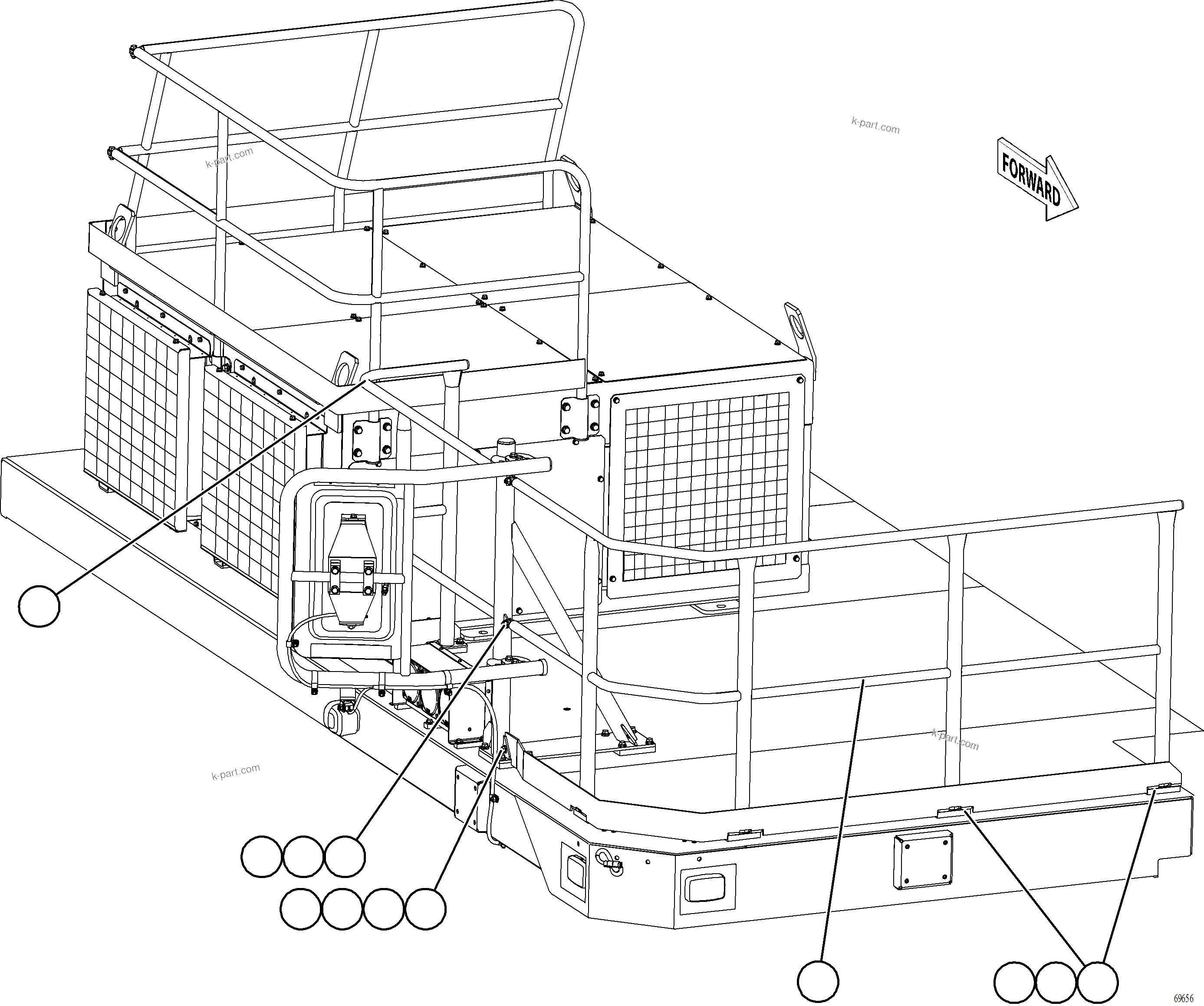 Komatsu parts book diagram for AFE77-AT 830E-5 S/N A50114  GOONYELLA: RH DECK HANDRAILS