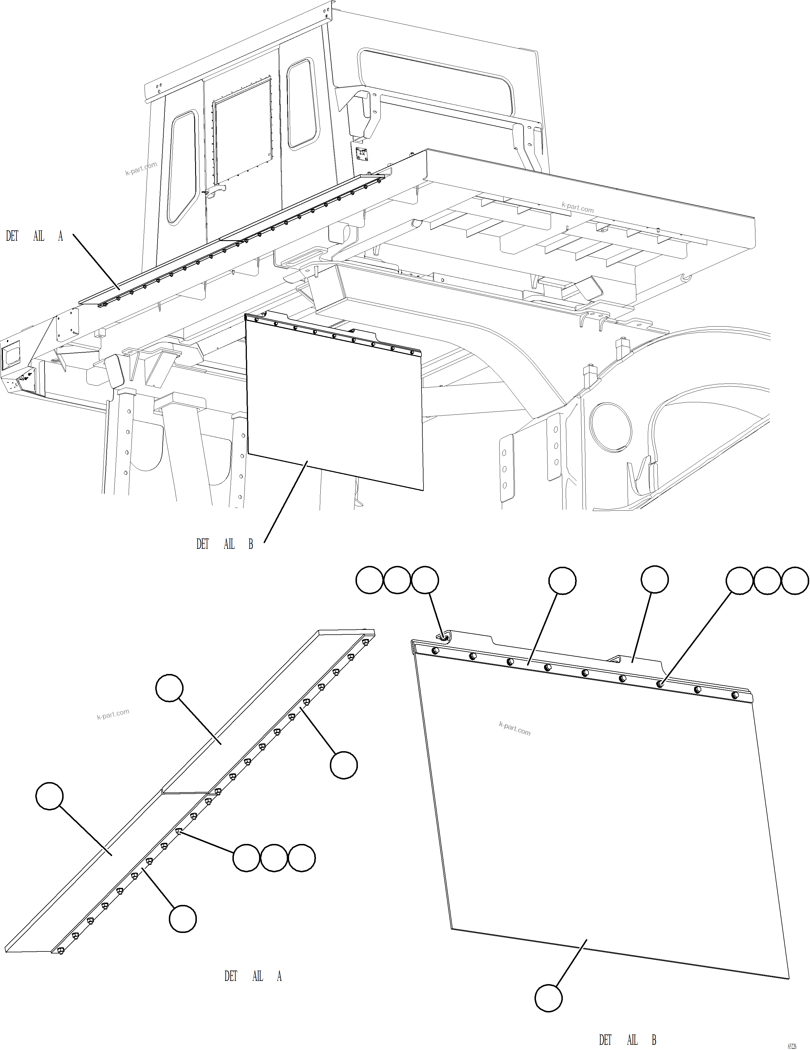 Komatsu parts book diagram for AFE77-AT 830E-5 S/N A50114  GOONYELLA: DECK MUD FLAPS    1/2