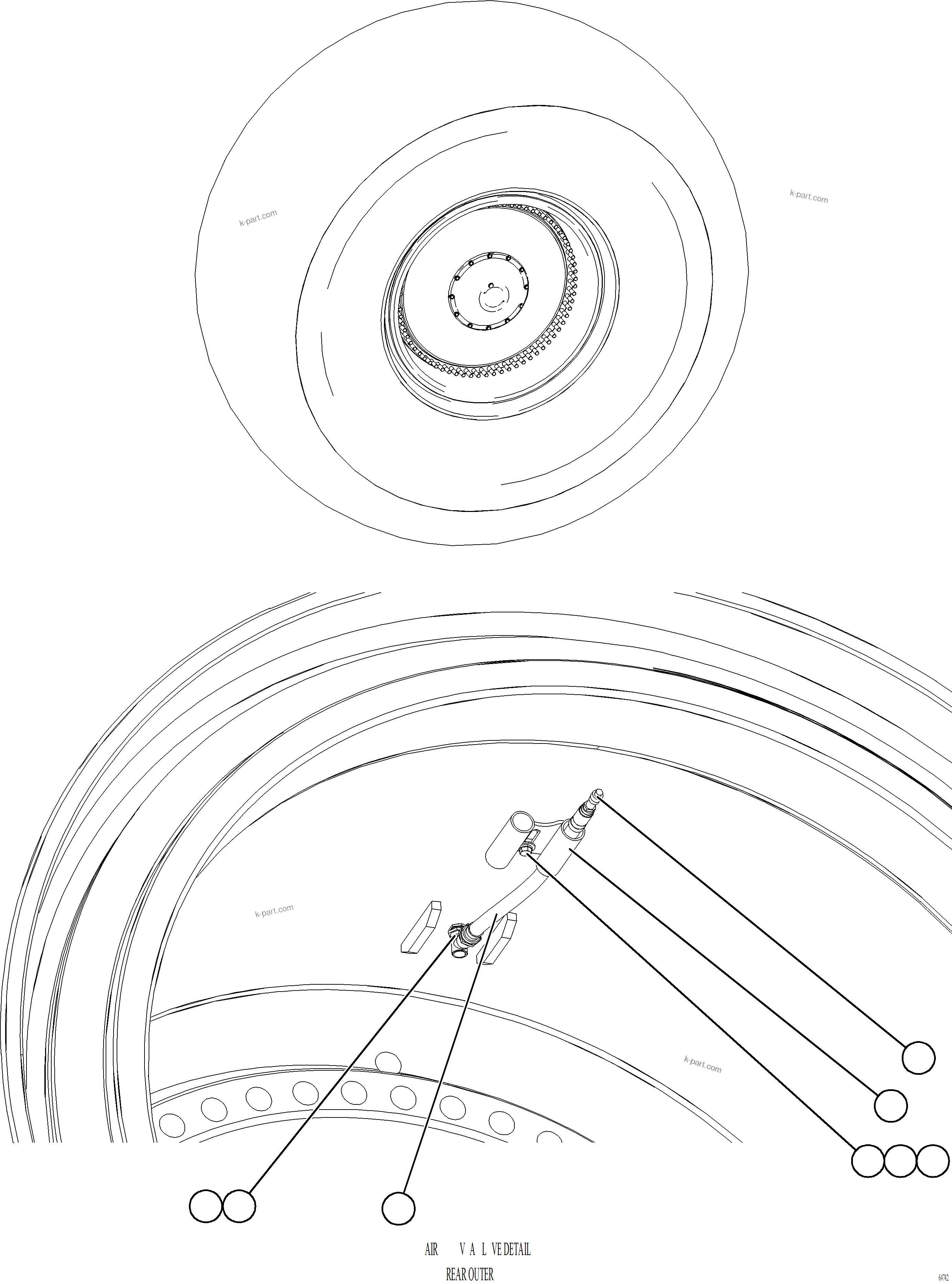 Komatsu parts book diagram for AFE77-AT 830E-5 S/N A50114  GOONYELLA: TIRE INFLATION - STANDARD RIM, REAR OUTER