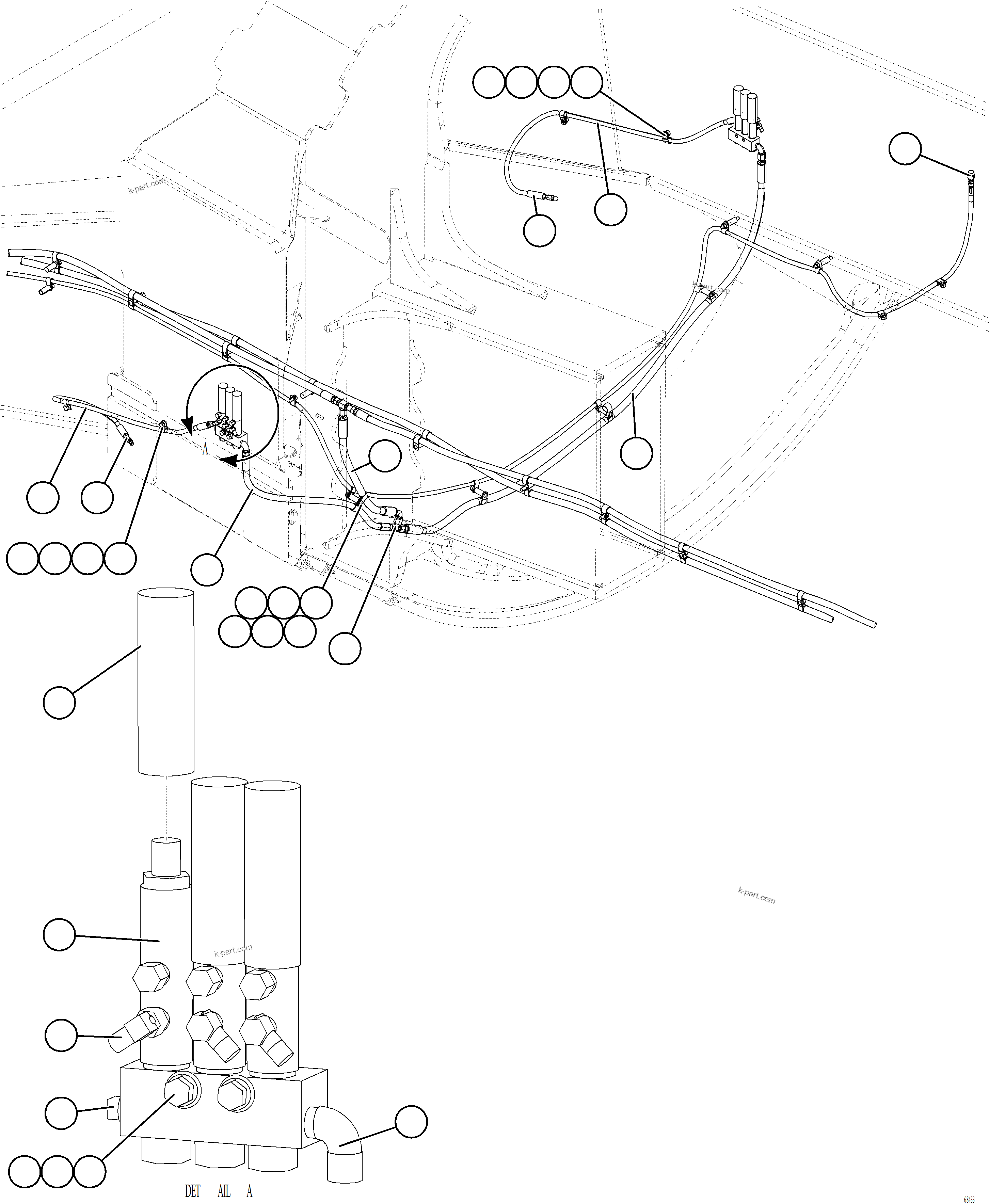 Komatsu parts book diagram for AFE77-AT 830E-5 S/N A50114  GOONYELLA: AUTOMATIC LUBRICATION SYSTEM PIPING - FRONT    2/4