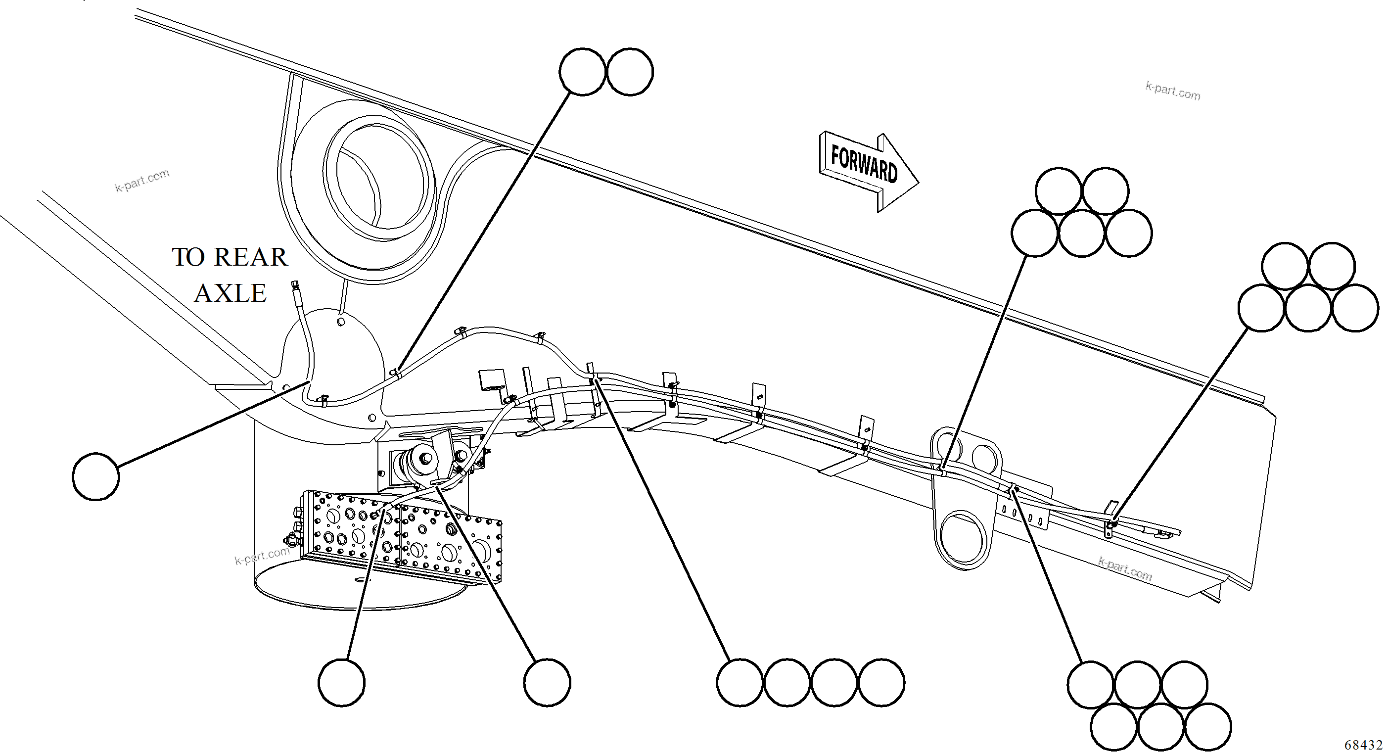 Komatsu parts book diagram for AFE77-AT 830E-5 S/N A50114  GOONYELLA: AUTOMATIC LUBRICATION SYSTEM PIPING - FRONT    3/4
