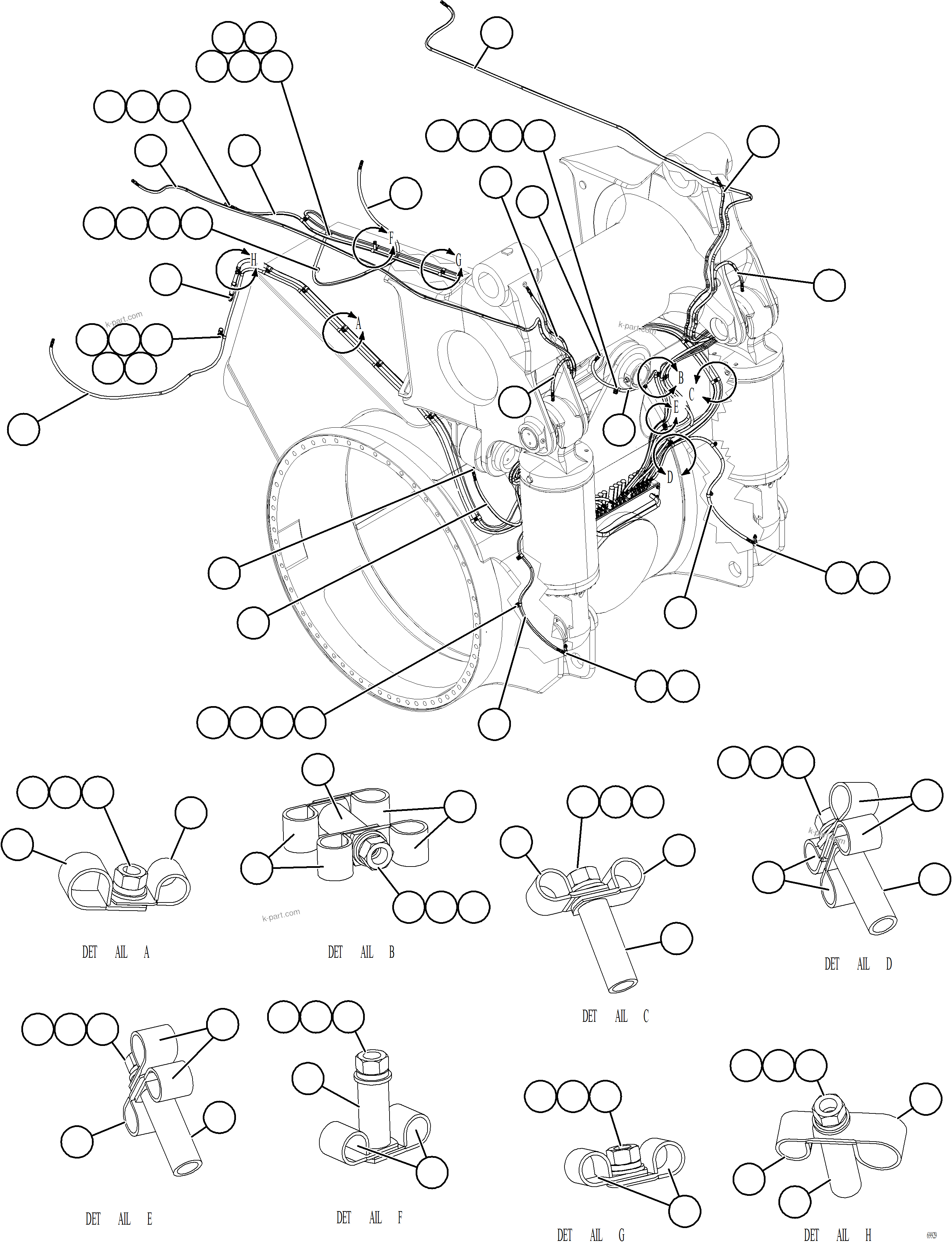 Komatsu parts book diagram for AFE77-AT 830E-5 S/N A50114  GOONYELLA: AUTOMATIC LUBRICATION SYSTEM PIPING - REAR    2/2