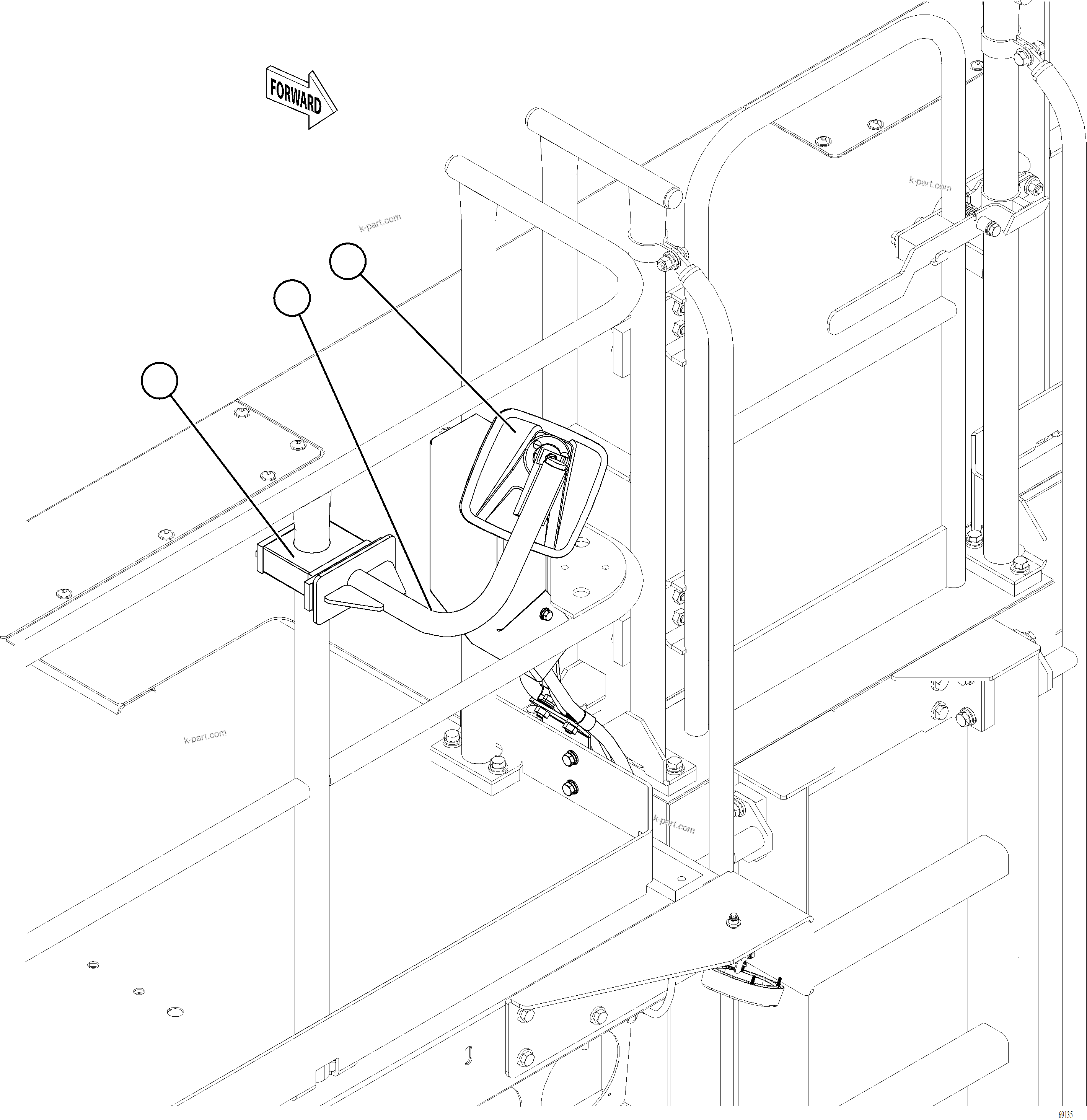 Komatsu parts book diagram for AFE77-AT 830E-5 S/N A50114  GOONYELLA: RETRACTABLE LADDER MIRROR