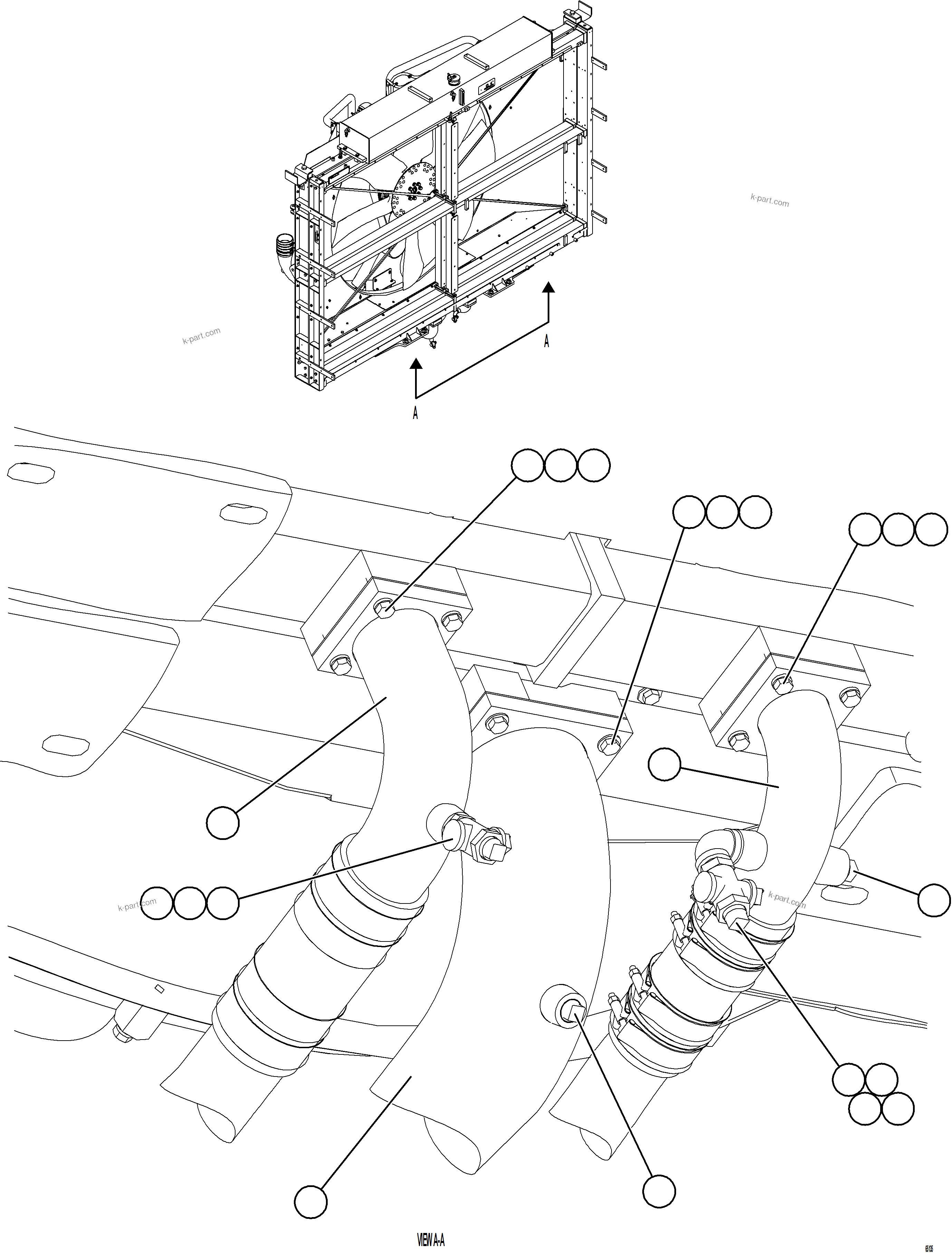Komatsu parts book diagram for AFE77-BL 830E-5 S/N A50167 - A50168  CONUMA COAL: RADIATOR PIPING    5/5
