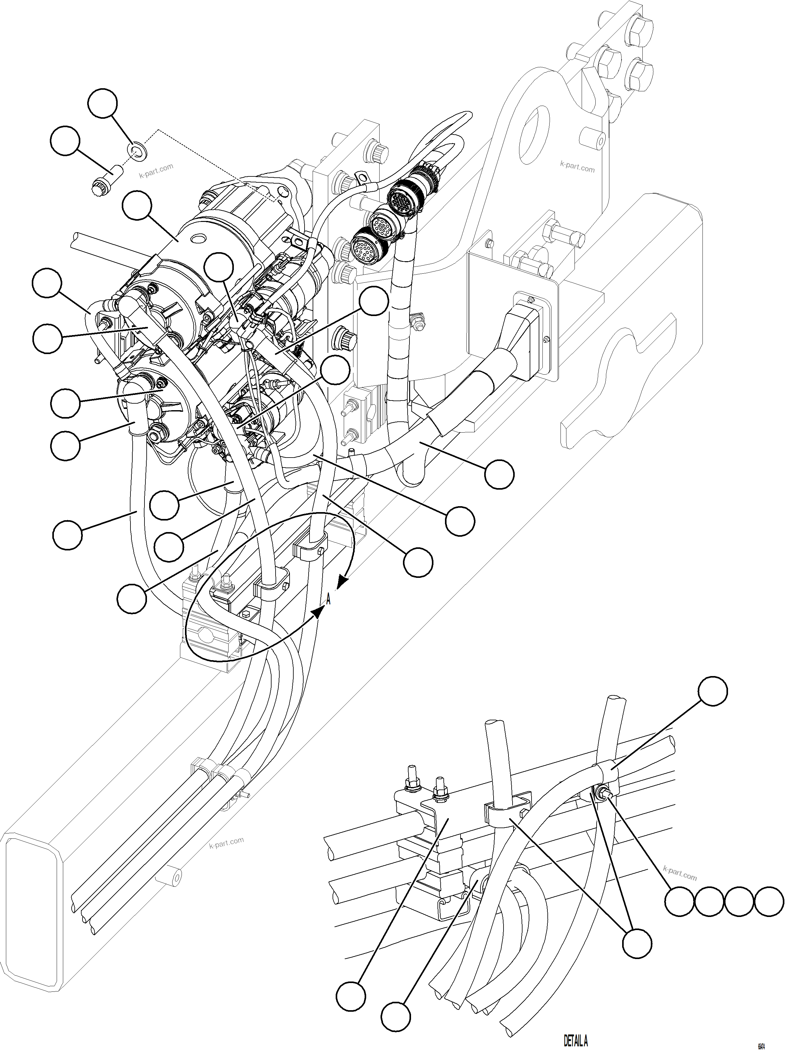 Komatsu parts book diagram for AFE77-BL 830E-5 S/N A50167 - A50168  CONUMA COAL: CRANKING MOTOR INSTALLATION