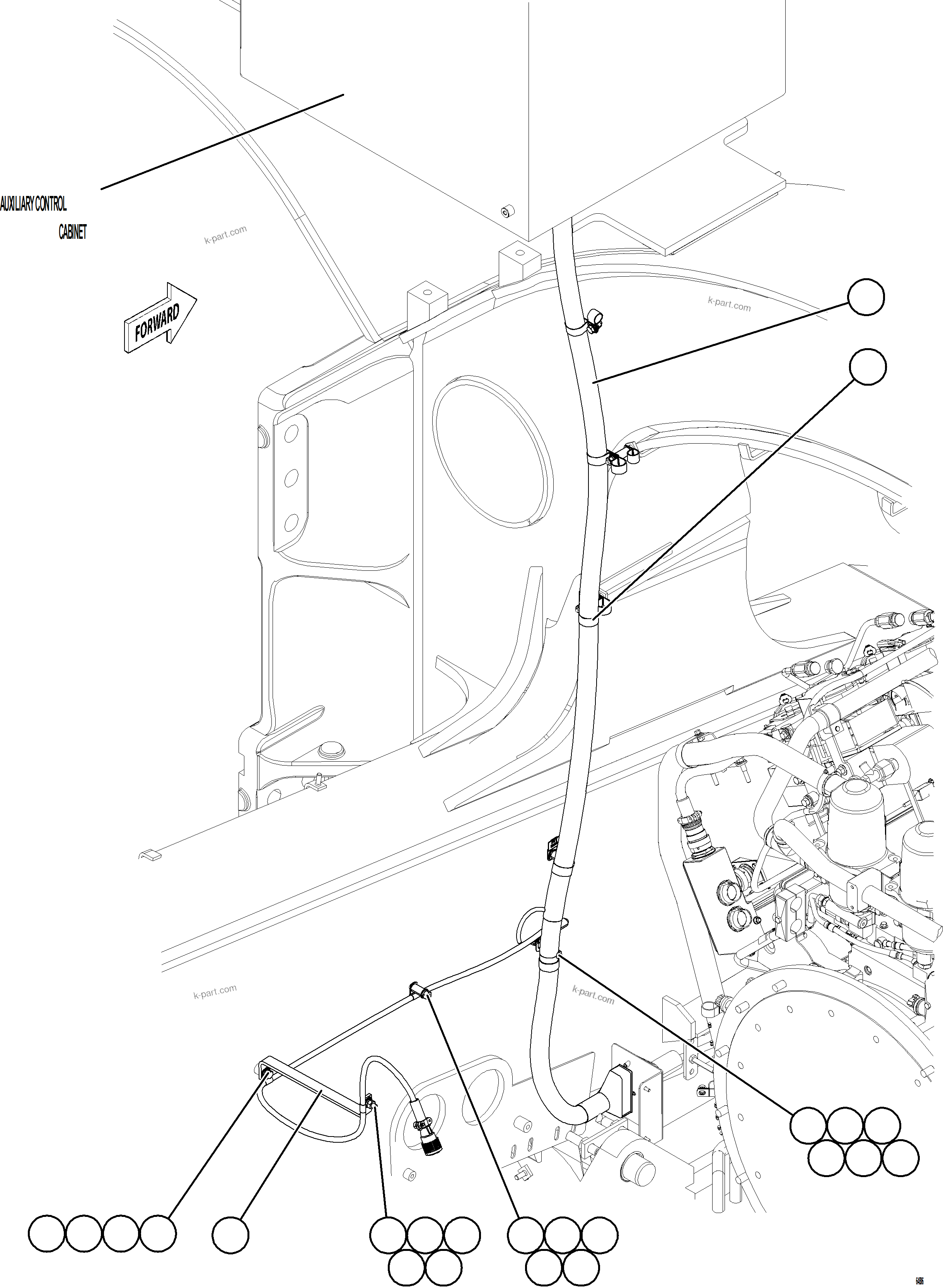 Komatsu parts book diagram for AFE77-BL 830E-5 S/N A50167 - A50168  CONUMA COAL: AUX CTRL CBNT CABLE & HARNESS CONNECTIONS    3/3