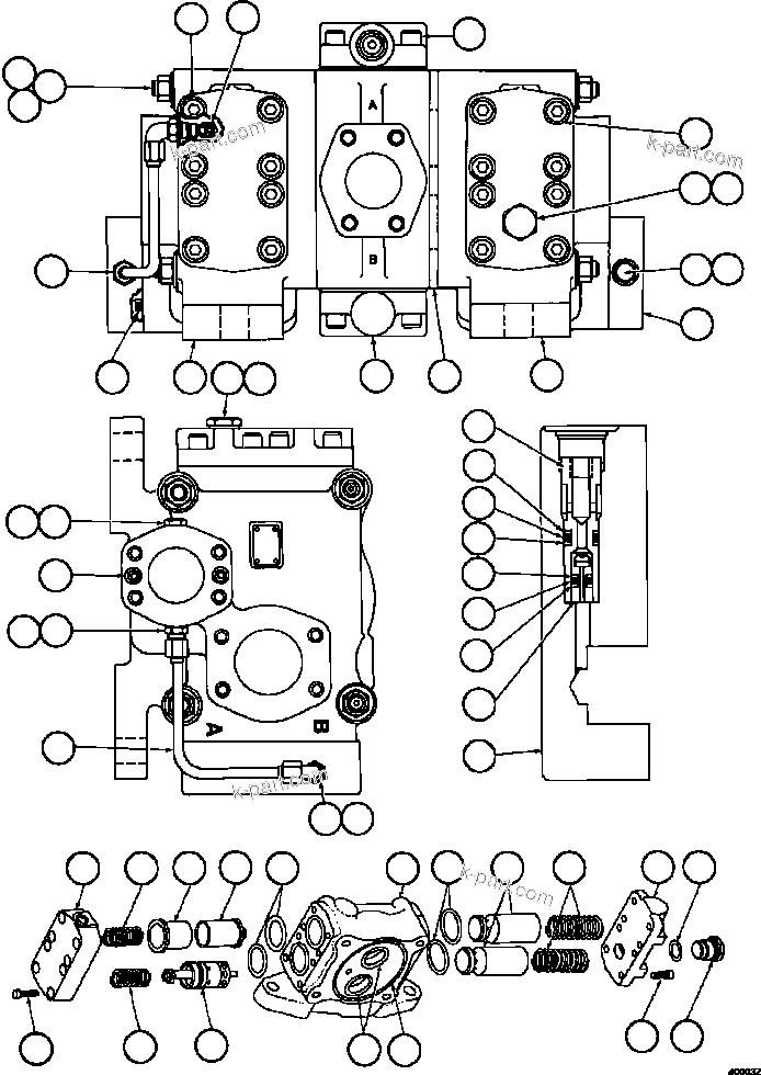 Komatsu parts book diagram for AFE77-BL 830E-5 S/N A50167 - A50168  CONUMA COAL: HOIST VALVE ASSEMBLY    PB6921