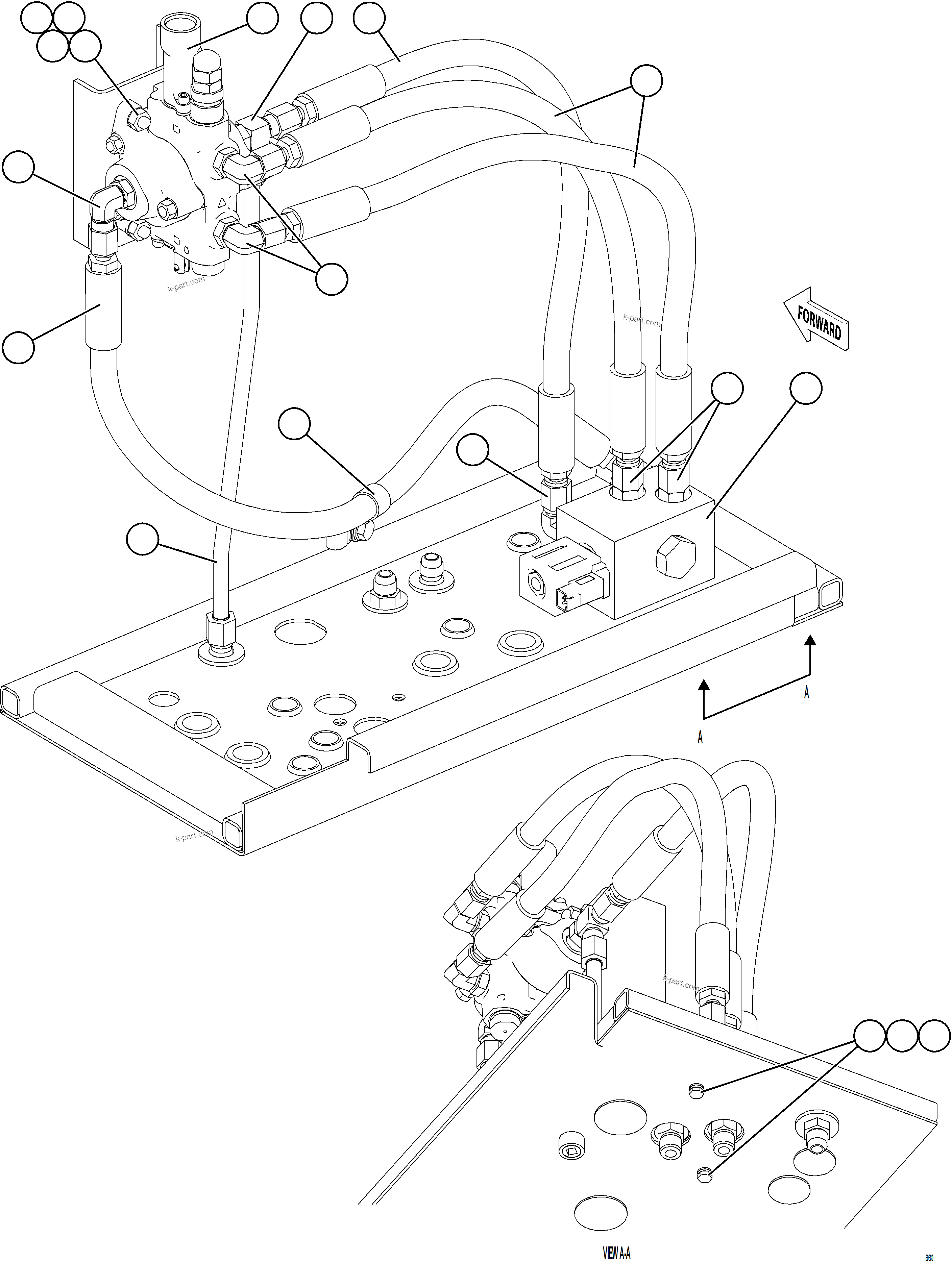 Komatsu parts book diagram for AFE77-BL 830E-5 S/N A50167 - A50168  CONUMA COAL: HOIST PILOT VALVE PIPING    1/2