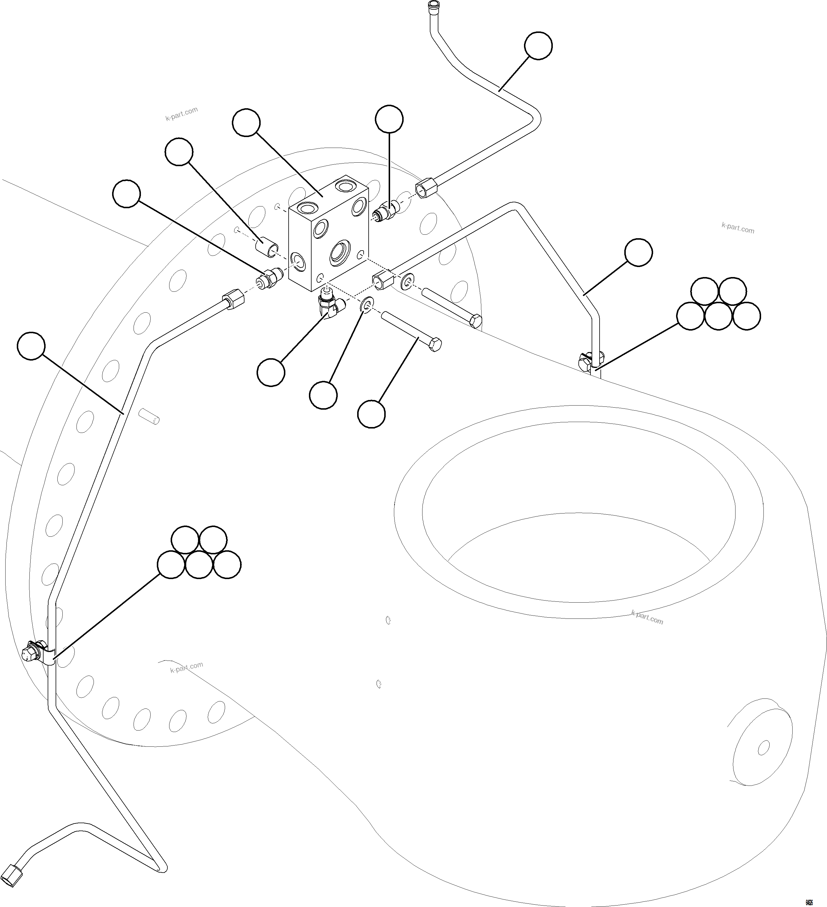 Komatsu parts book diagram for AFE77-BL 830E-5 S/N A50167 - A50168  CONUMA COAL: FRONT BRAKE JUNCTION VALVE PIPING    1/2