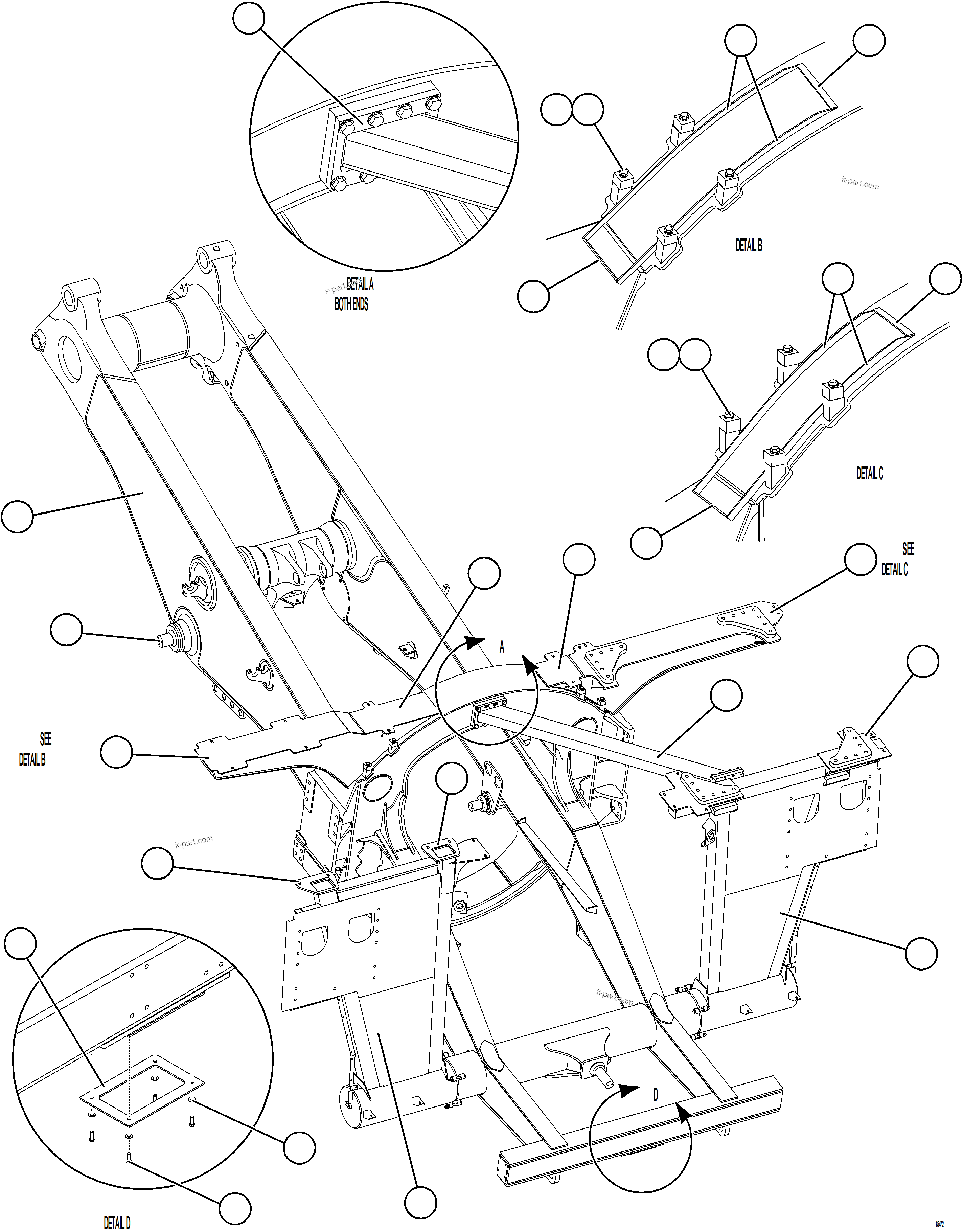 Komatsu parts book diagram for AFE77-BL 830E-5 S/N A50167 - A50168  CONUMA COAL: FRAME & UPRIGHTS    1/2