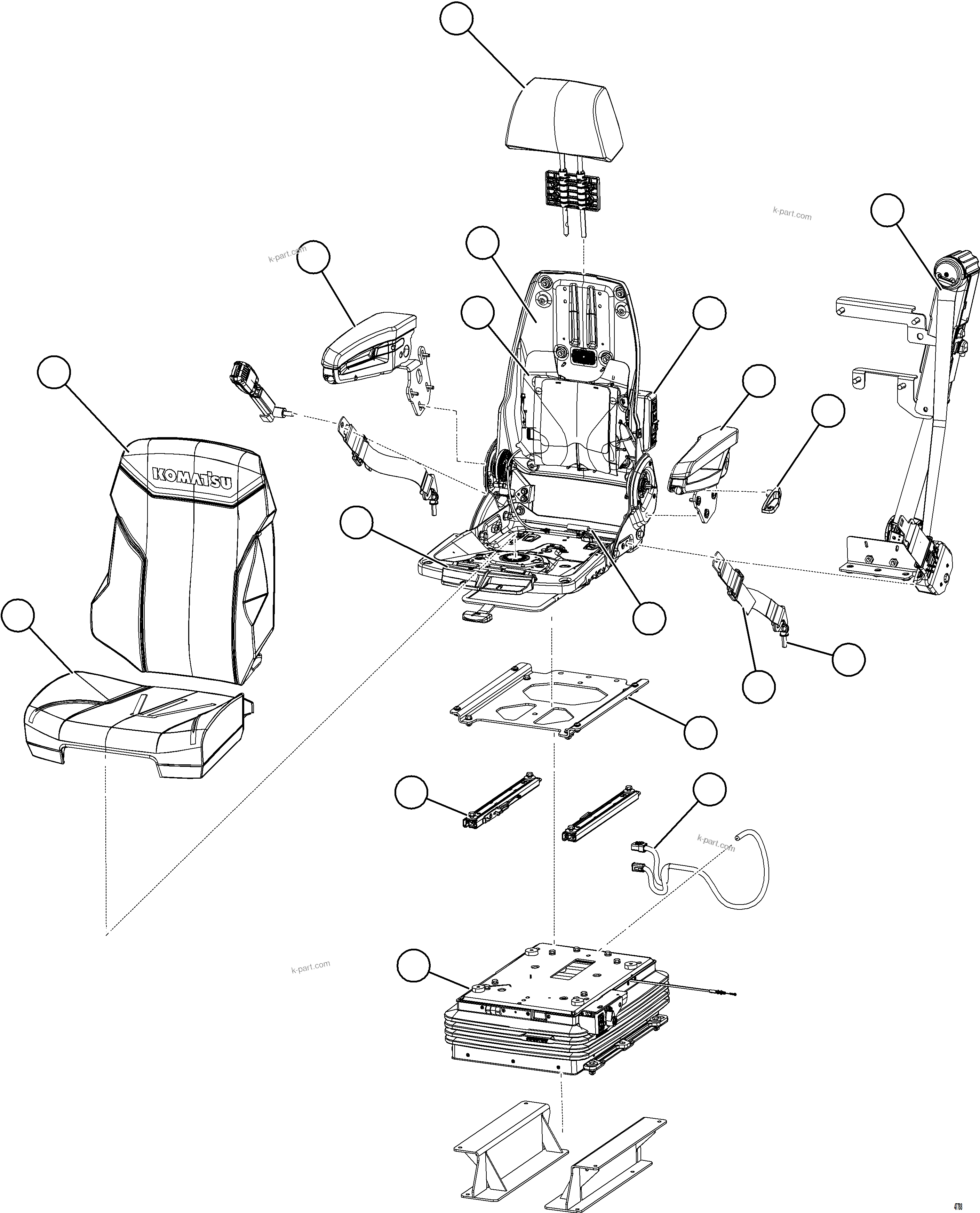 Komatsu parts book diagram for AFE77-BL 830E-5 S/N A50167 - A50168  CONUMA COAL: OPERATOR SEAT- BASIC    58B-57-00000