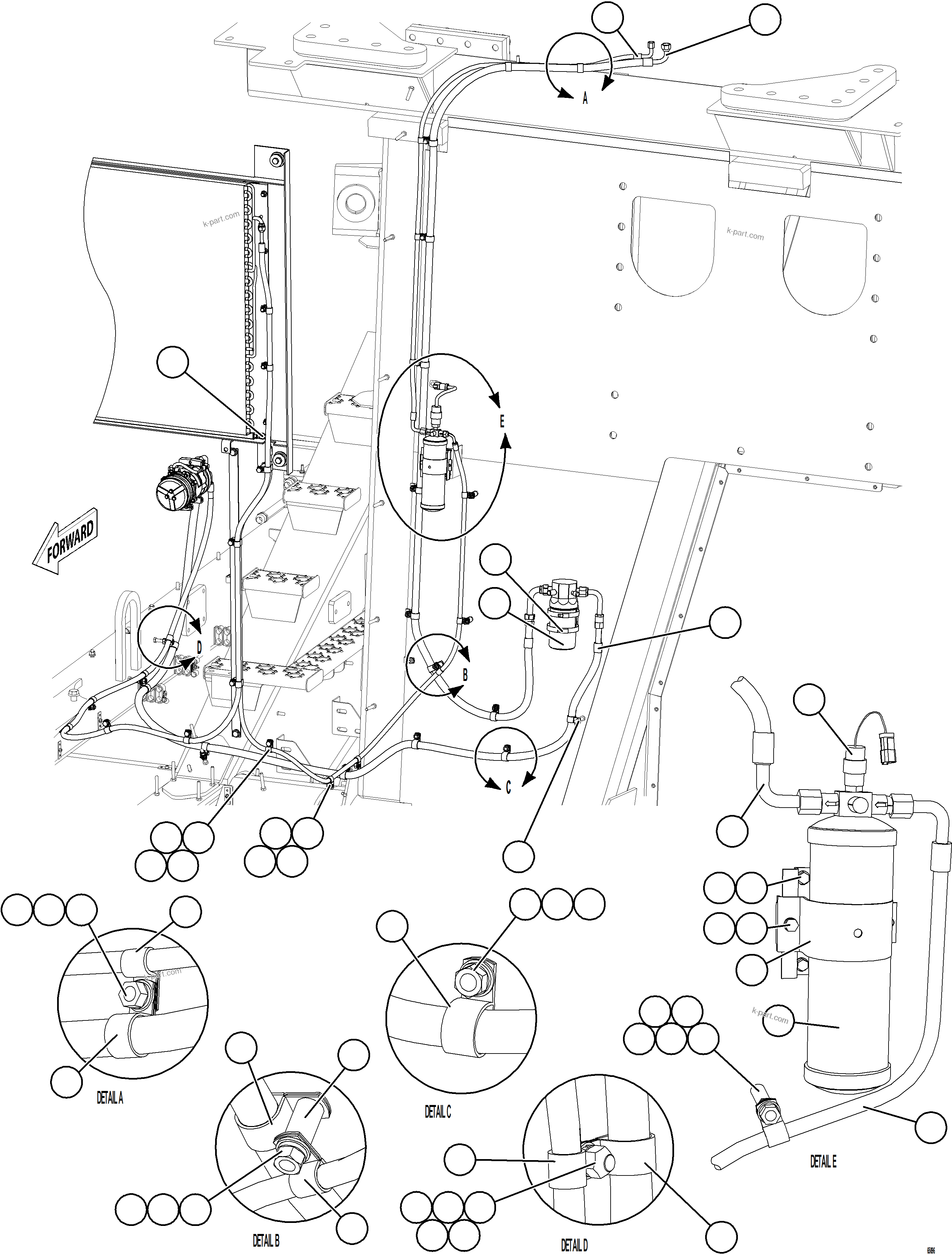 Komatsu parts book diagram for AFE77-BL 830E-5 S/N A50167 - A50168  CONUMA COAL: AIR CONDITIONING PIPING    1/3