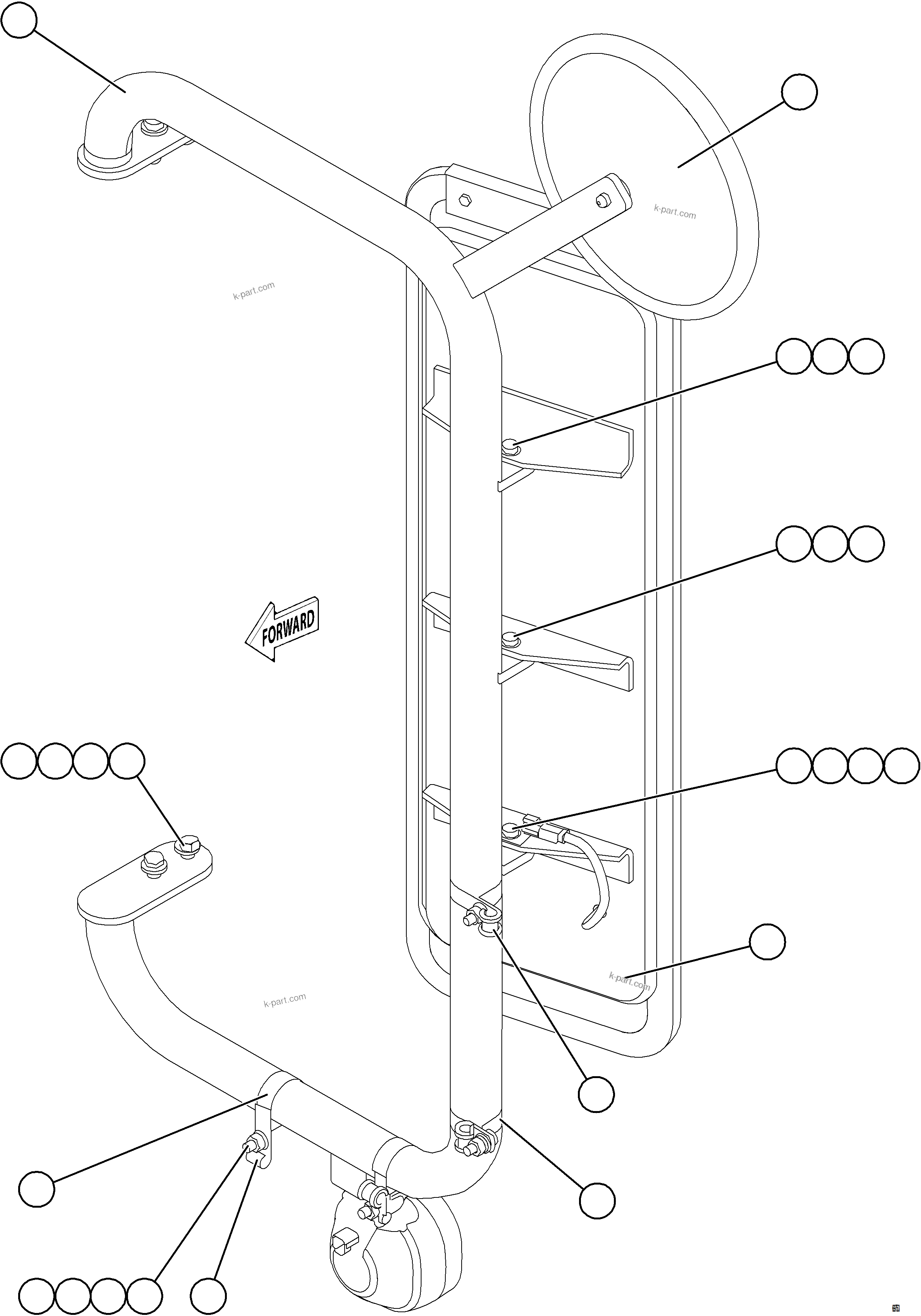 Komatsu parts book diagram for AFE77-BL 830E-5 S/N A50167 - A50168  CONUMA COAL: LH MIRROR INSTALLATION