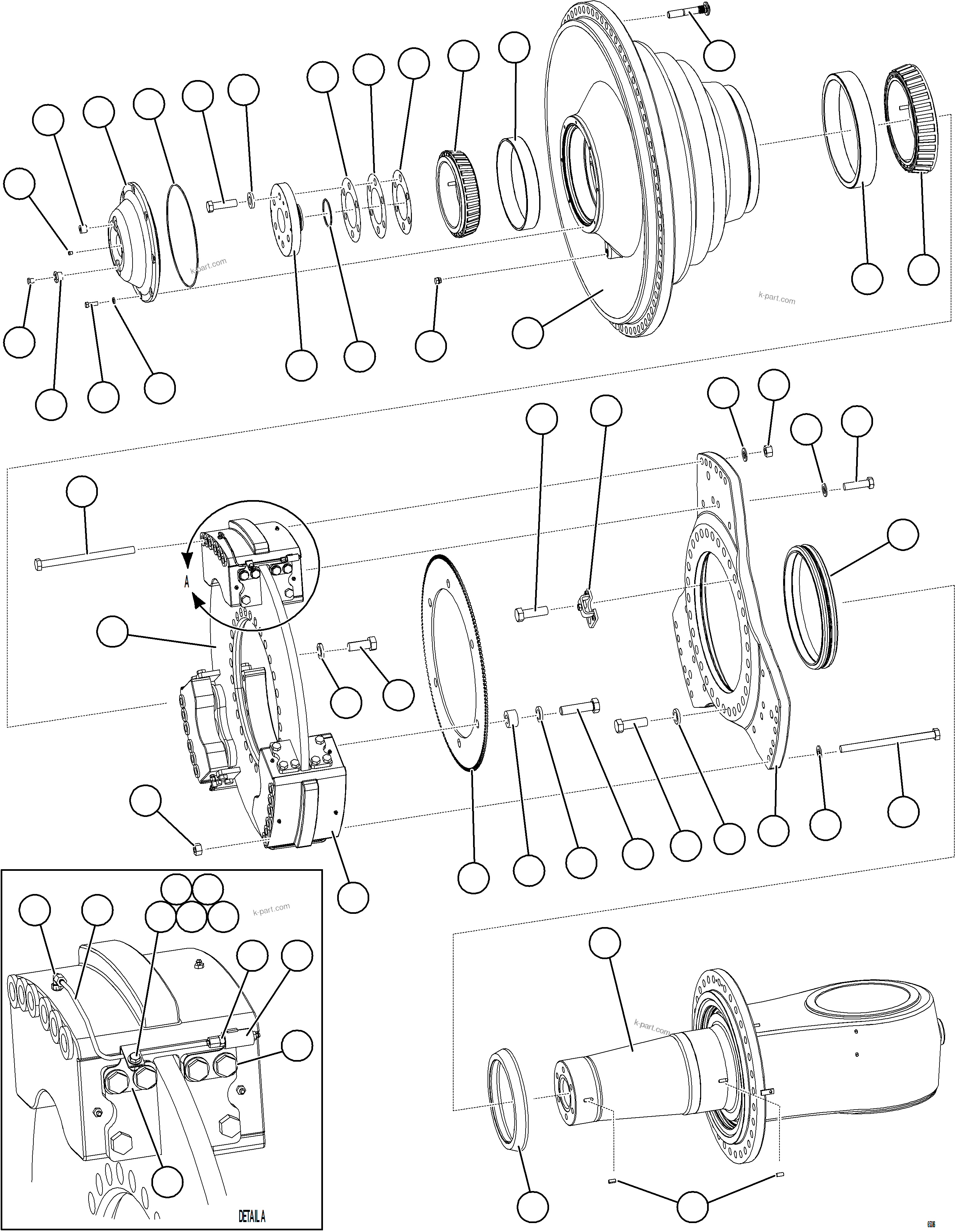 Komatsu parts book diagram for AFE77-BL 830E-5 S/N A50167 - A50168  CONUMA COAL: SPINDLE, HUB & BRAKE ASSEMBLY (CW)    58E-32-50112
