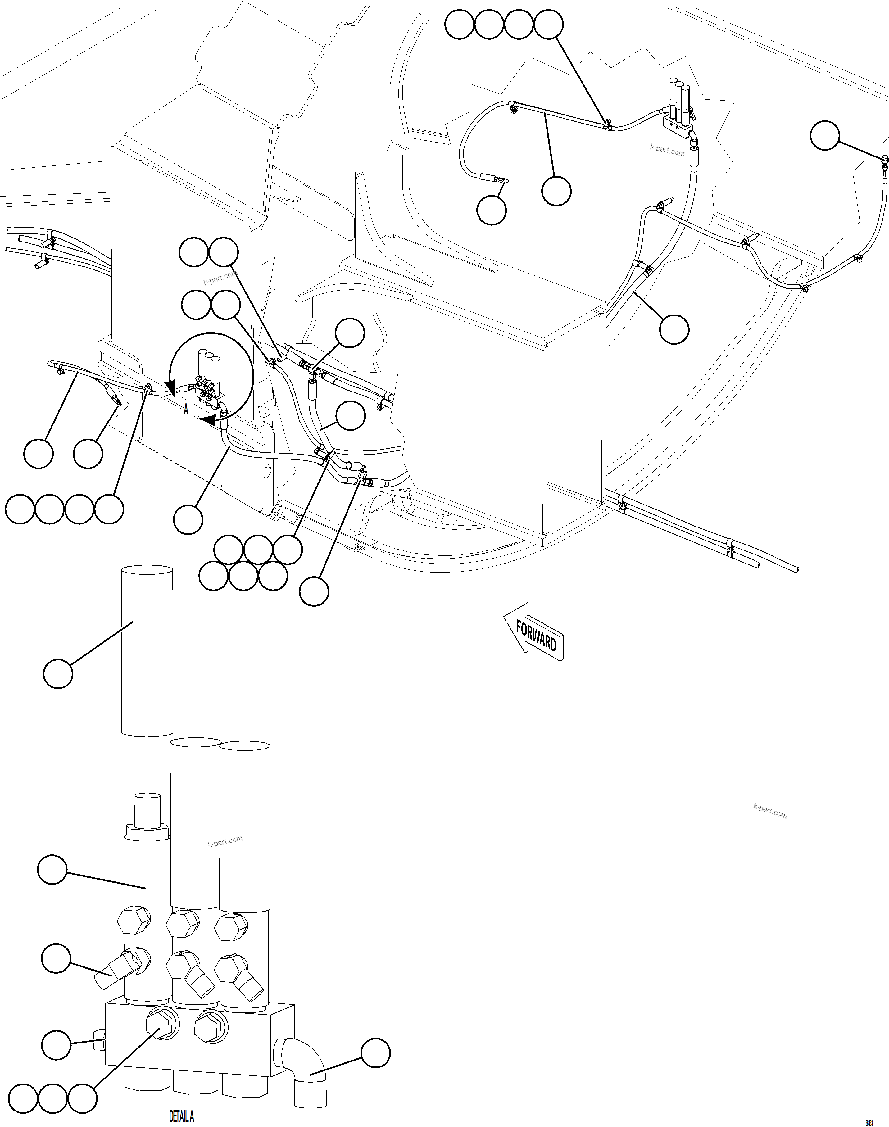 Komatsu parts book diagram for AFE77-BL 830E-5 S/N A50167 - A50168  CONUMA COAL: AUTOMATIC LUBRICATION SYSTEM PIPING - FRONT    2/4