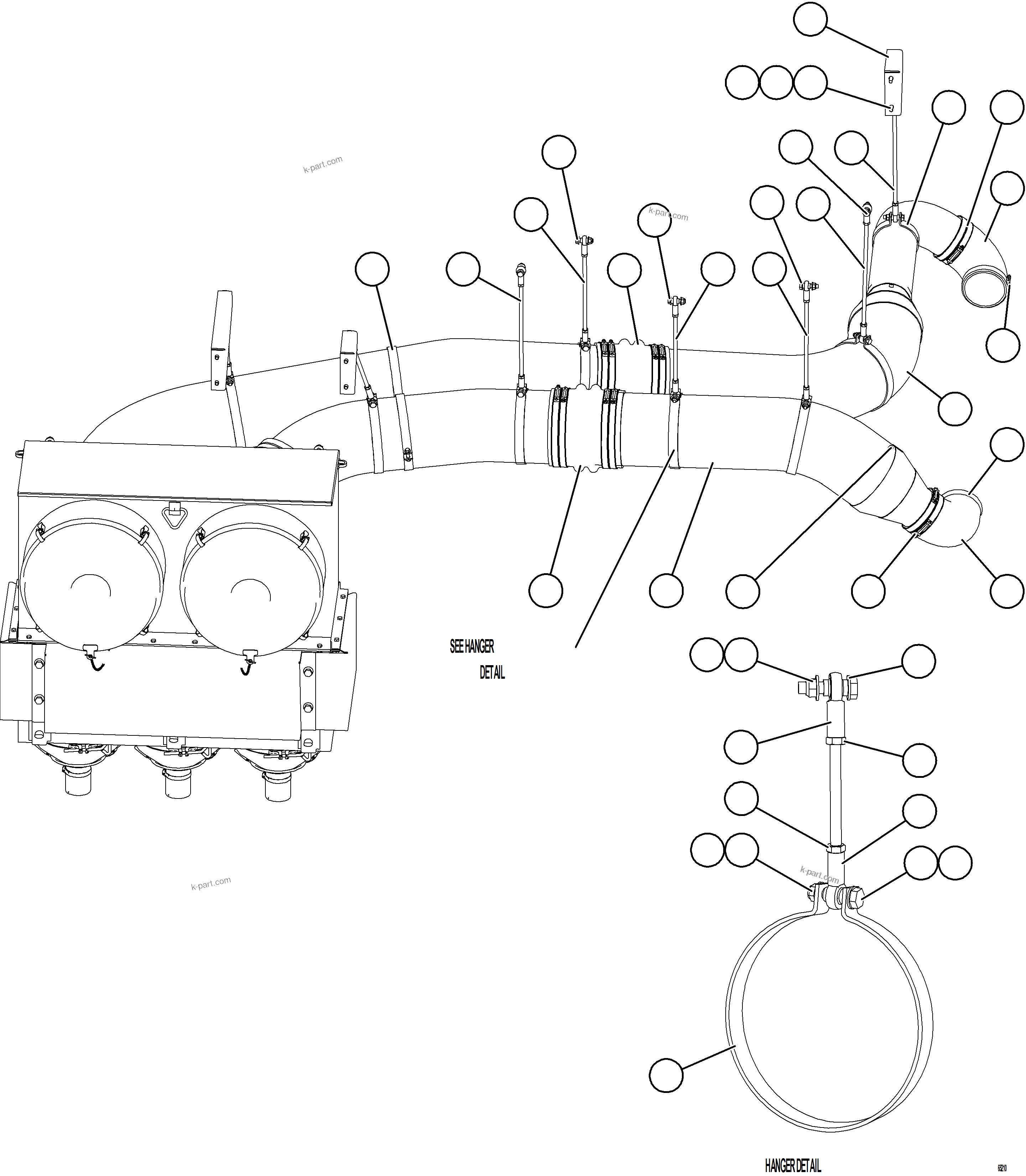 Komatsu parts book diagram for AFE77-BU 830E-5 S/N A50216 - A50217  KCH: AIR CLEANER PIPING & INSTALLATION - RH    1/2