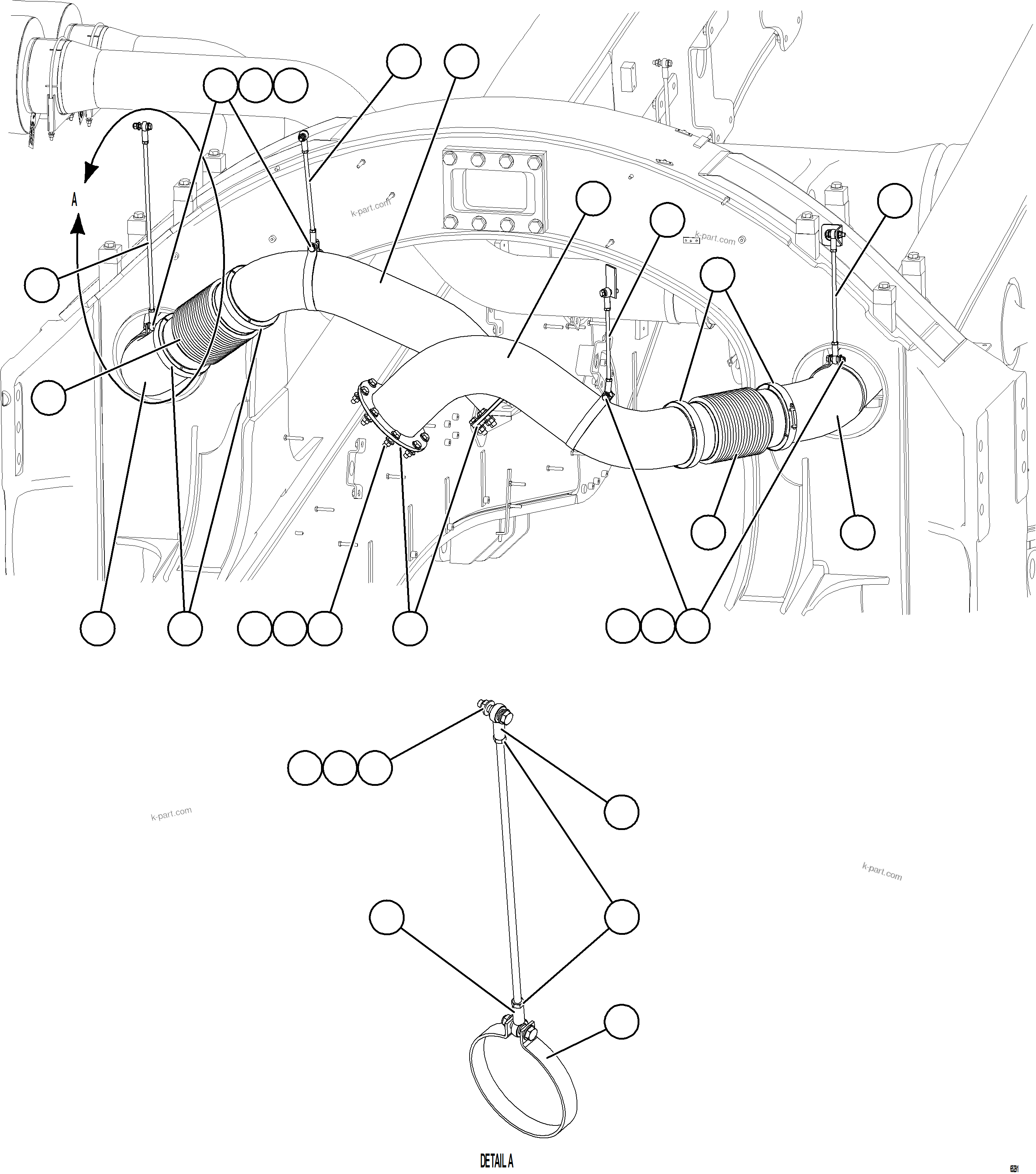 Komatsu parts book diagram for AFE77-BU 830E-5 S/N A50216 - A50217  KCH: EXHAUST PIPING - FRONT