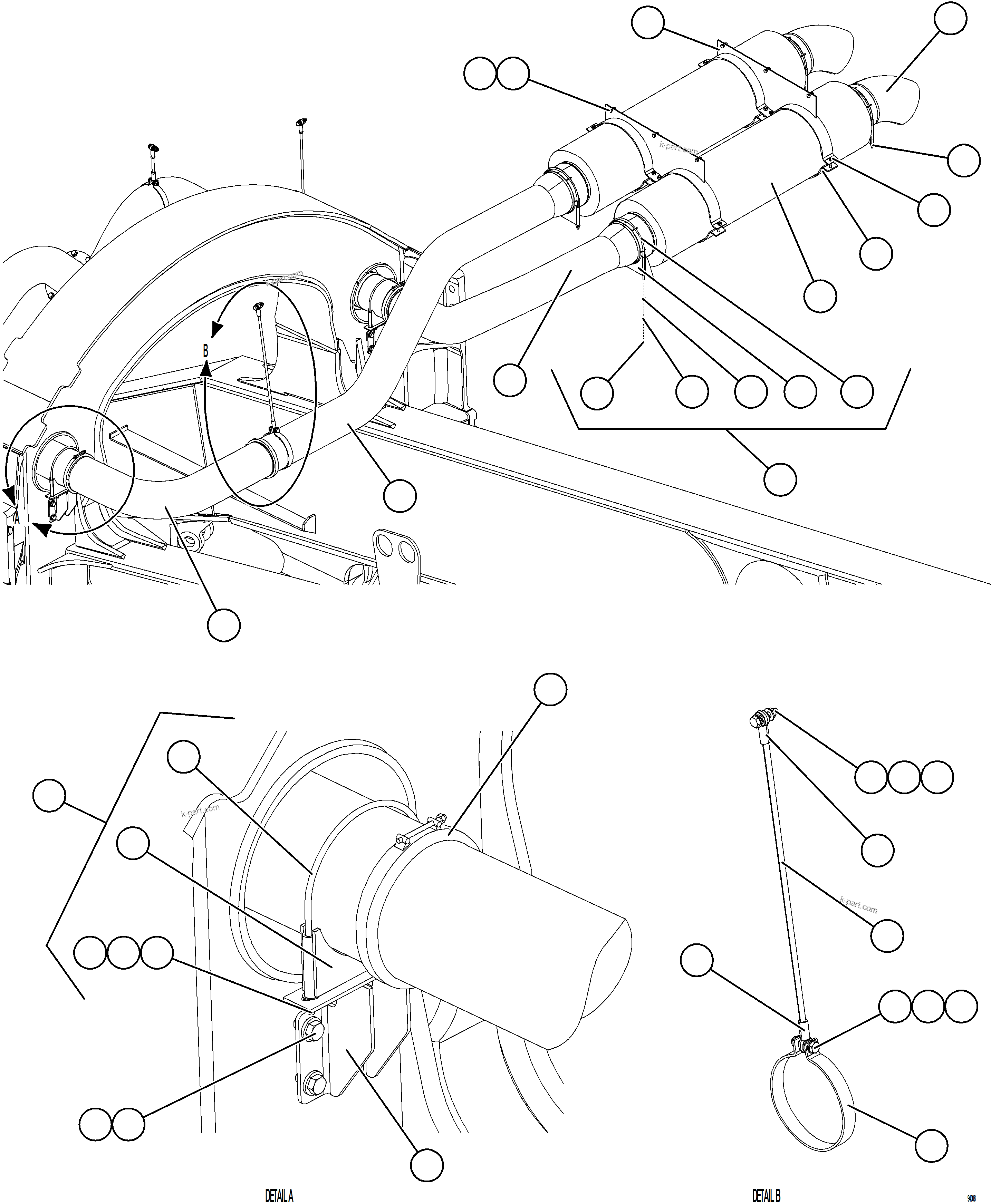 Komatsu parts book diagram for AFE77-BU 830E-5 S/N A50216 - A50217  KCH: EXHAUST PIPING - REAR