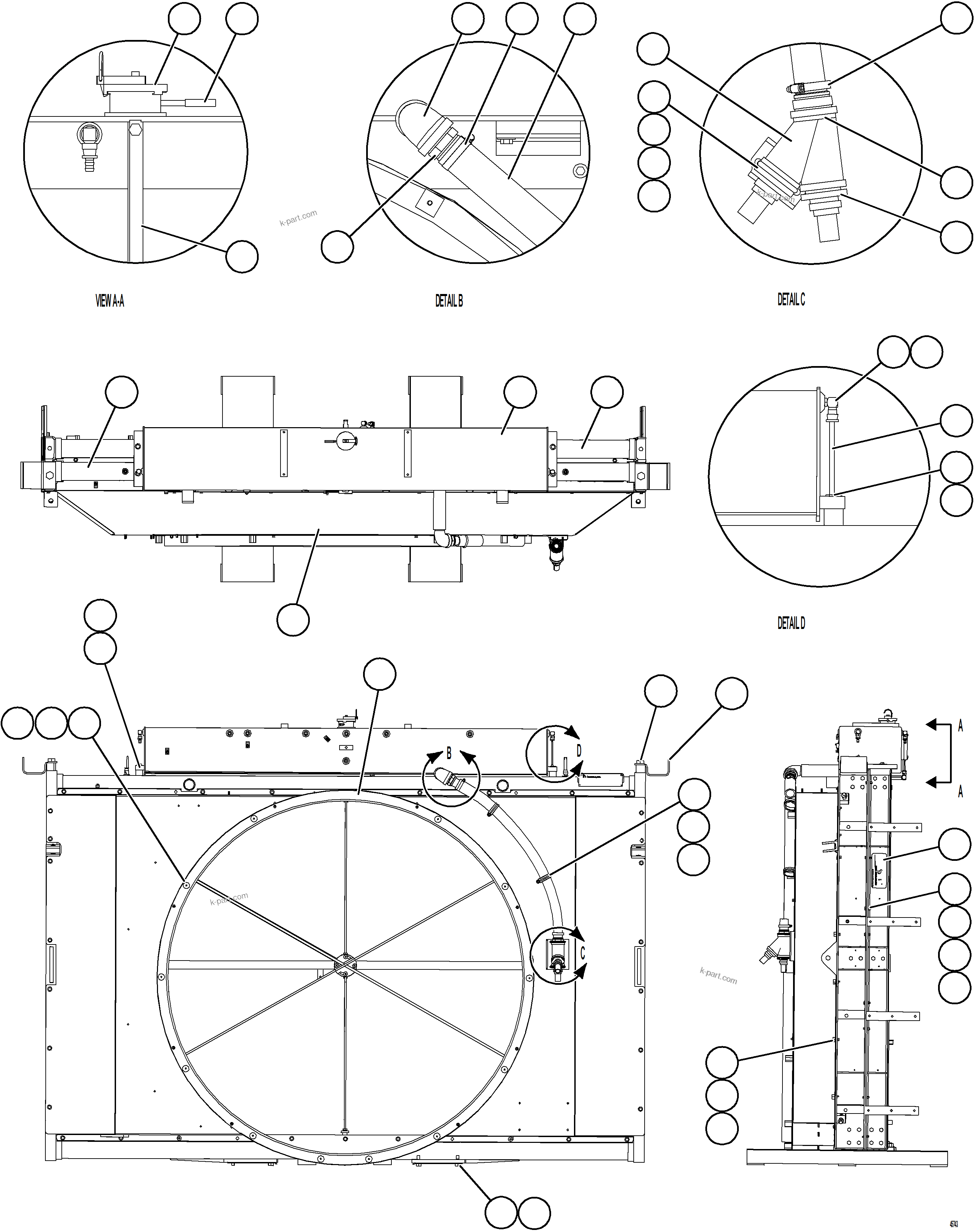 Komatsu parts book diagram for AFE77-BU 830E-5 S/N A50216 - A50217  KCH: RADIATOR & SHROUD ASSEMBLY    58E-03-00170