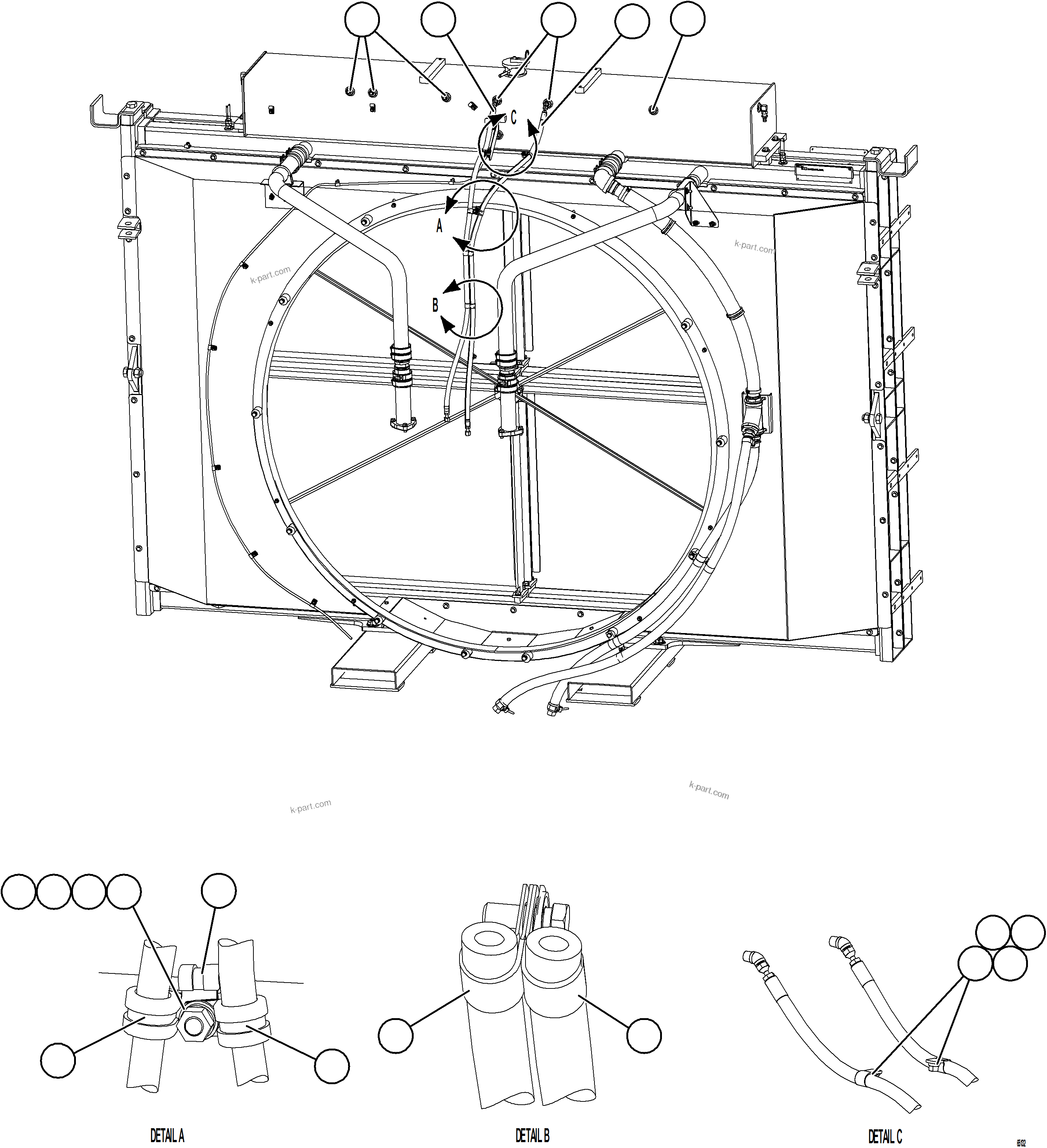 Komatsu parts book diagram for AFE77-BU 830E-5 S/N A50216 - A50217  KCH: RADIATOR PIPING    1/5