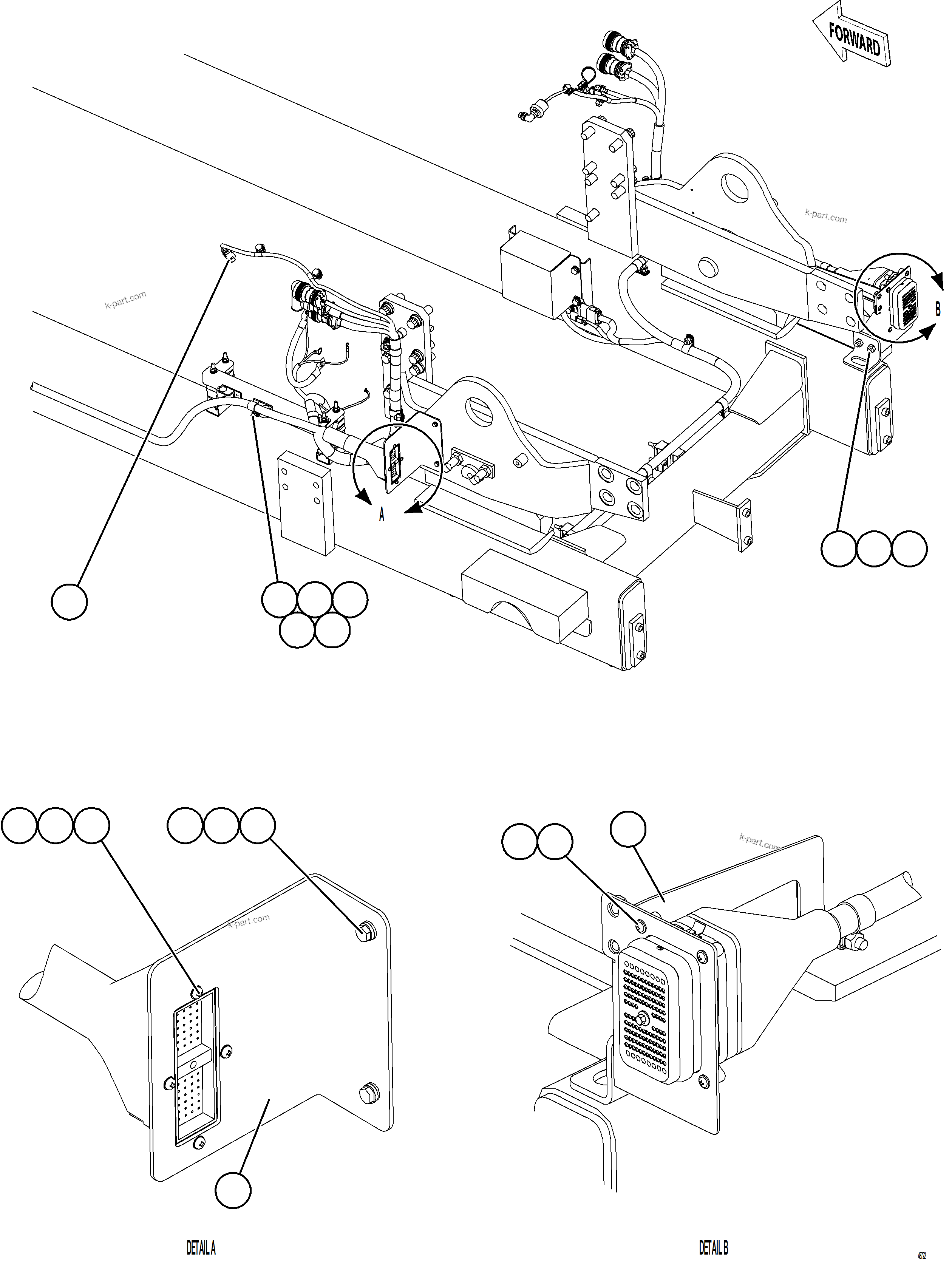 Komatsu parts book diagram for AFE77-BU 830E-5 S/N A50216 - A50217  KCH: EXTERNAL ENGINE WIRING HARNESS INSTALLATION    2/4