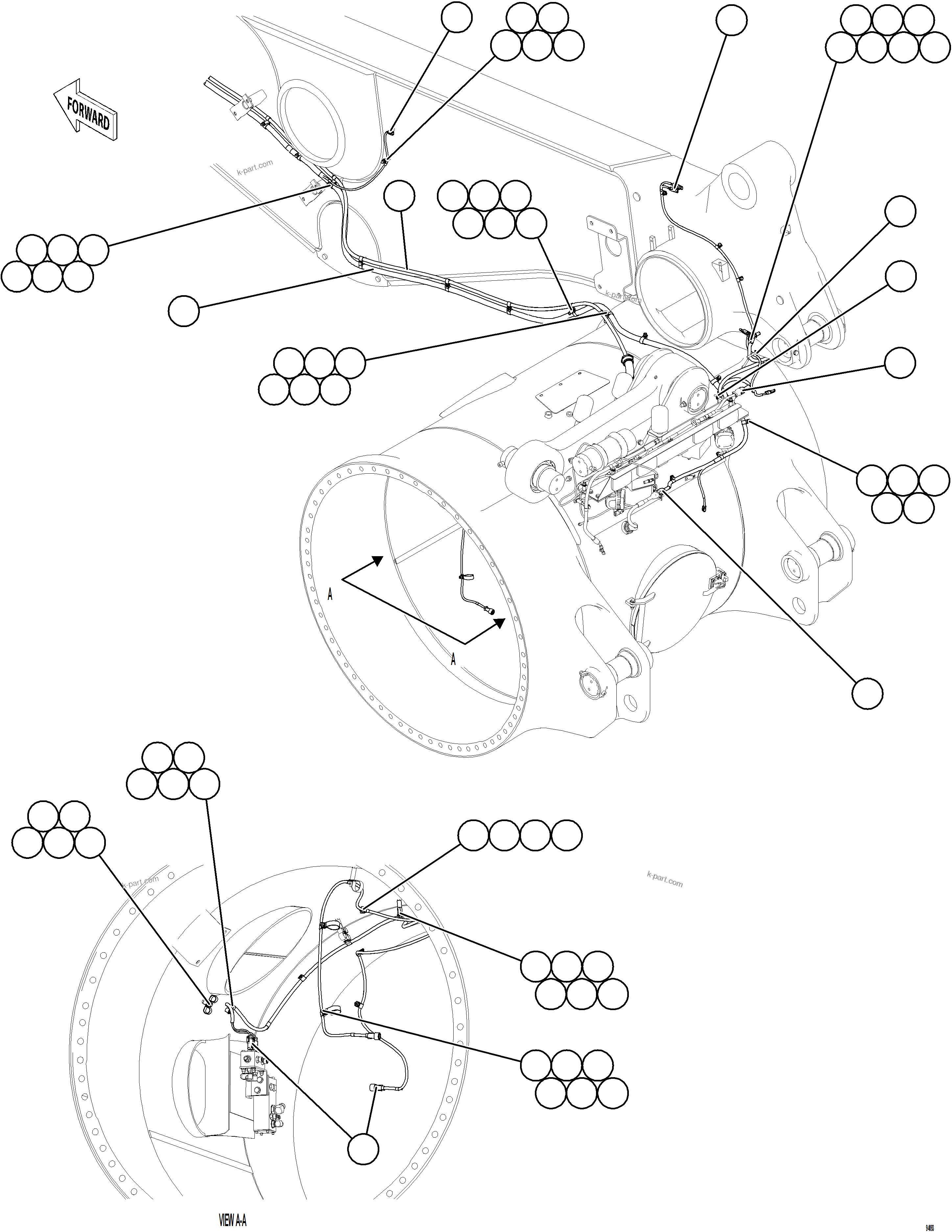 Komatsu parts book diagram for AFE77-BU 830E-5 S/N A50216 - A50217  KCH: RIGHT REAR FRAME RAIL HARNESS    2/2