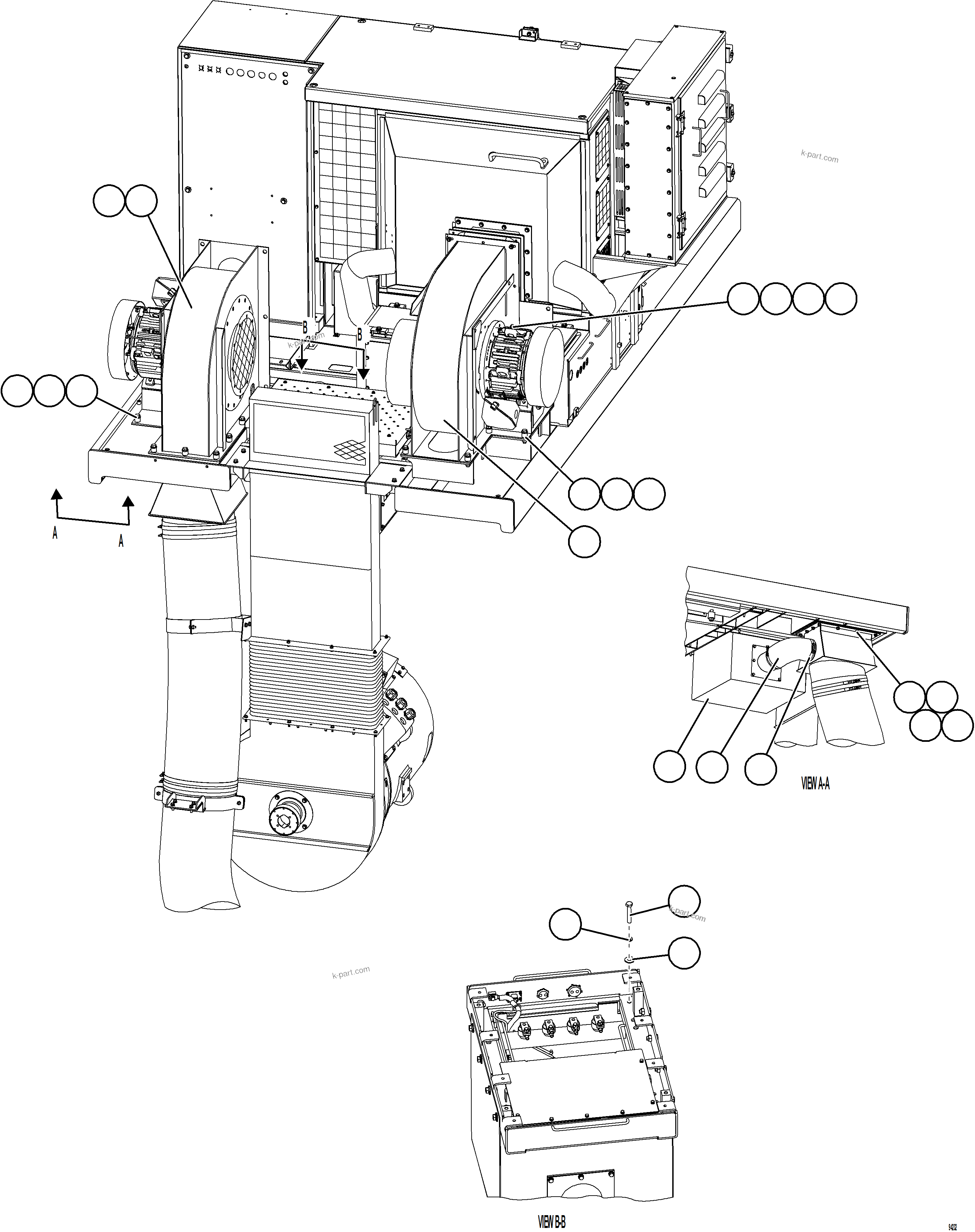 Komatsu parts book diagram for AFE77-BU 830E-5 S/N A50216 - A50217  KCH: AUXILIARY BLOWER INSTALLATION