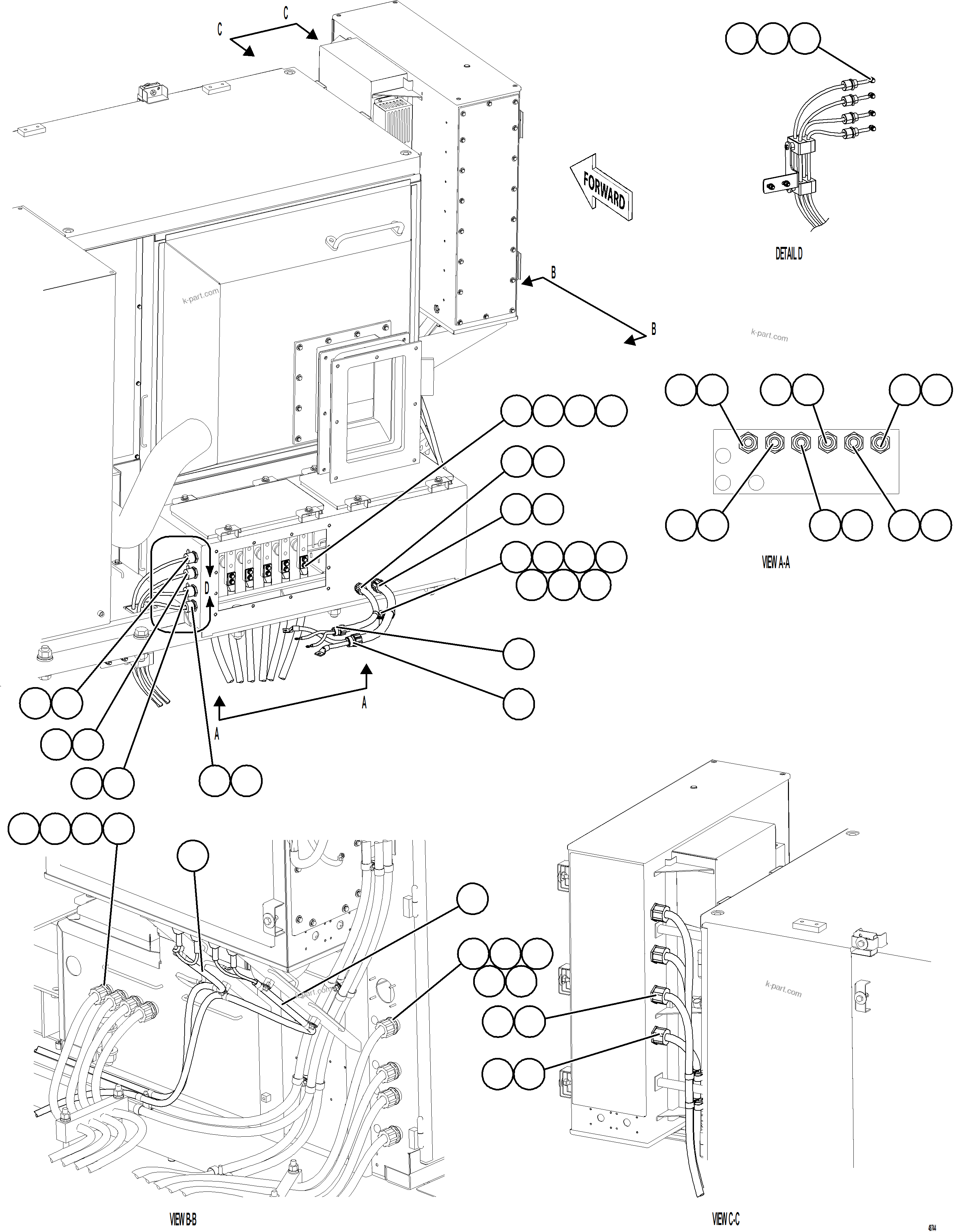 Komatsu parts book diagram for AFE77-BU 830E-5 S/N A50216 - A50217  KCH: CONTROL CABINET EXTERNAL WIRING - AUX BLOWERS  1/2