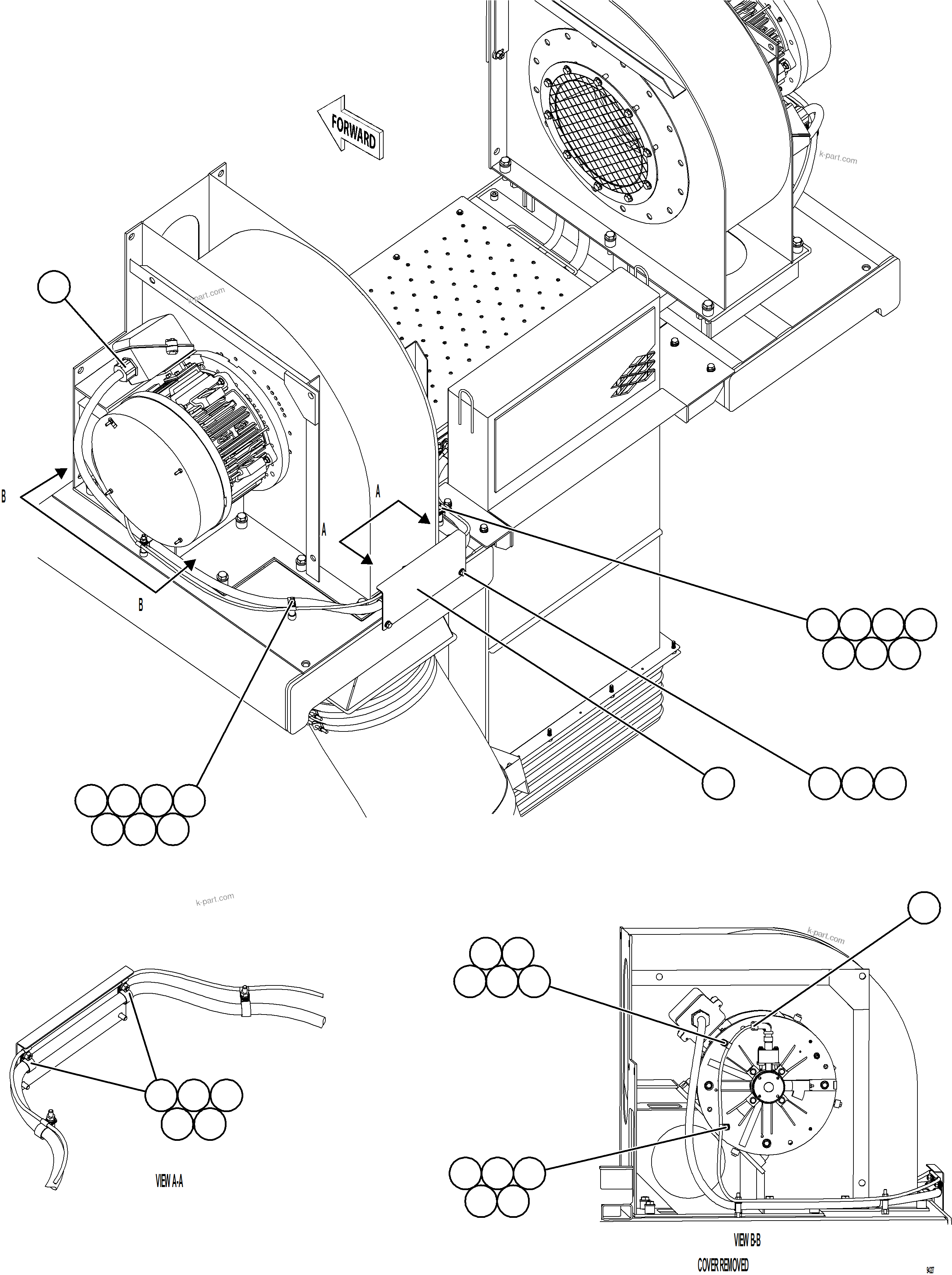 Komatsu parts book diagram for AFE77-BU 830E-5 S/N A50216 - A50217  KCH: CONTROL CABINET EXTERNAL WIRING - AUX BLOWERS  2/2