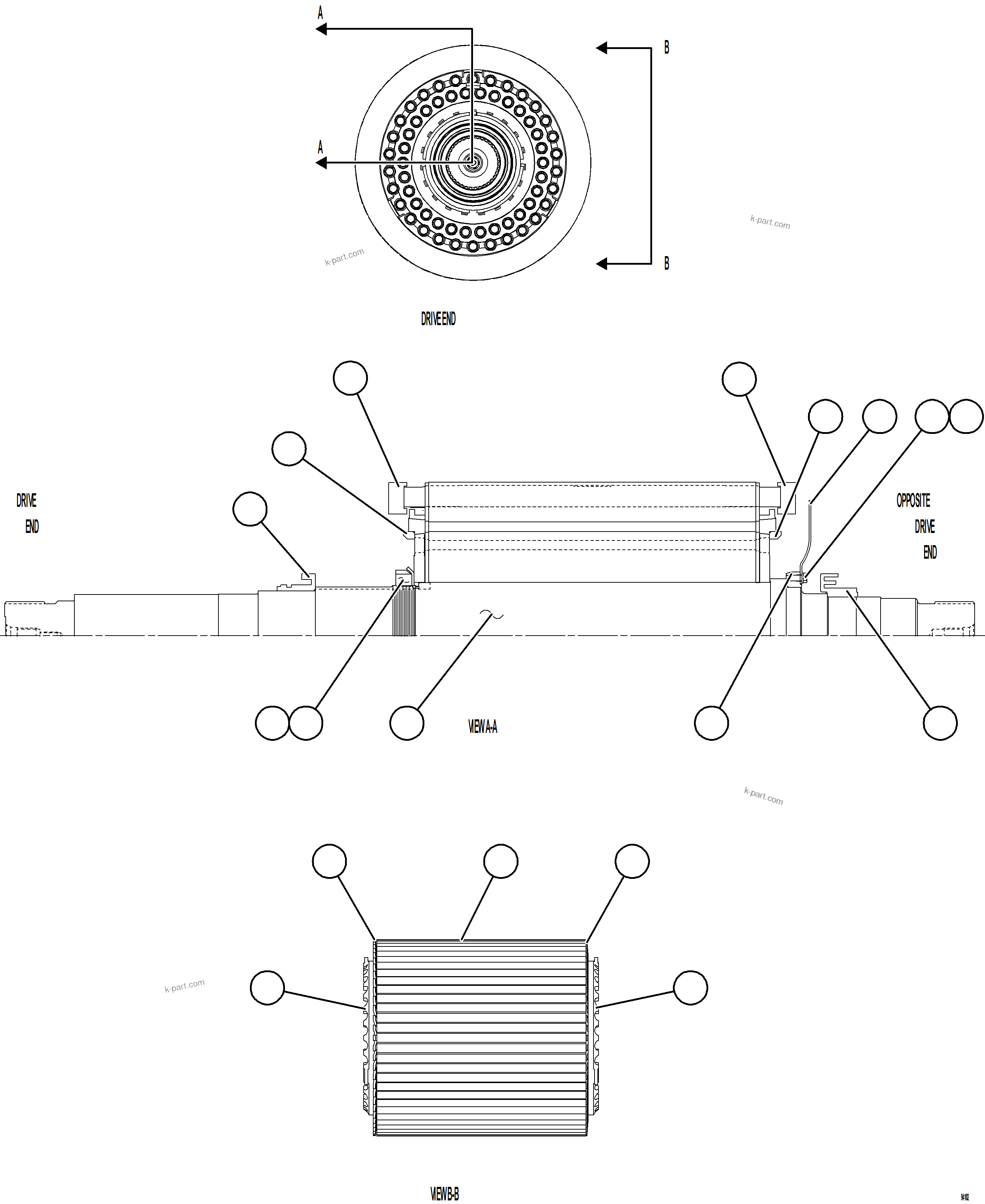Komatsu parts book diagram for AFE77-BU 830E-5 S/N A50216 - A50217  KCH: WHEEL MOTOR ROTOR ASSEMBLY