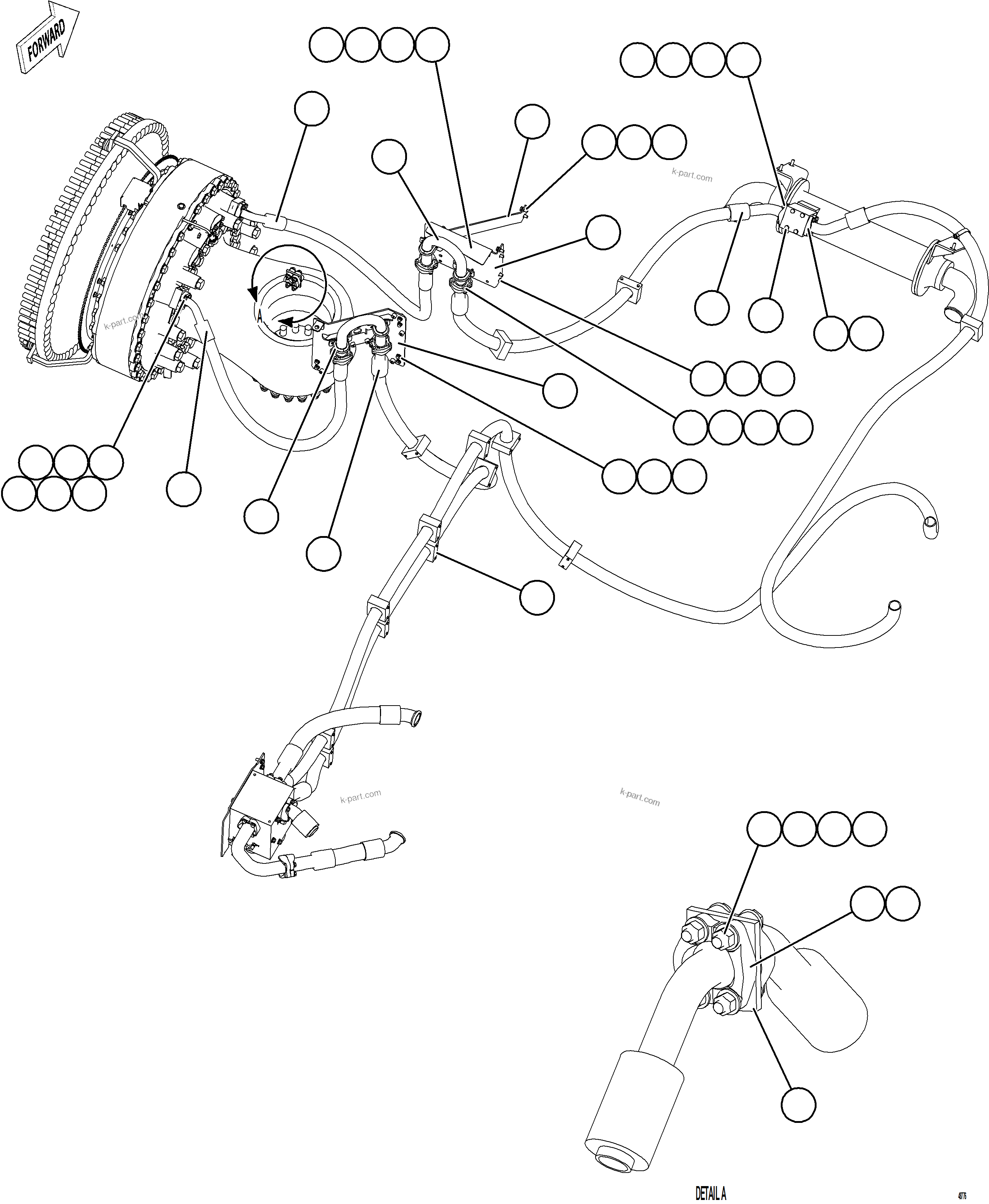 Komatsu parts book diagram for AFE77-BU 830E-5 S/N A50216 - A50217  KCH: BRAKE COOLING PIPING - LEFT FRONT