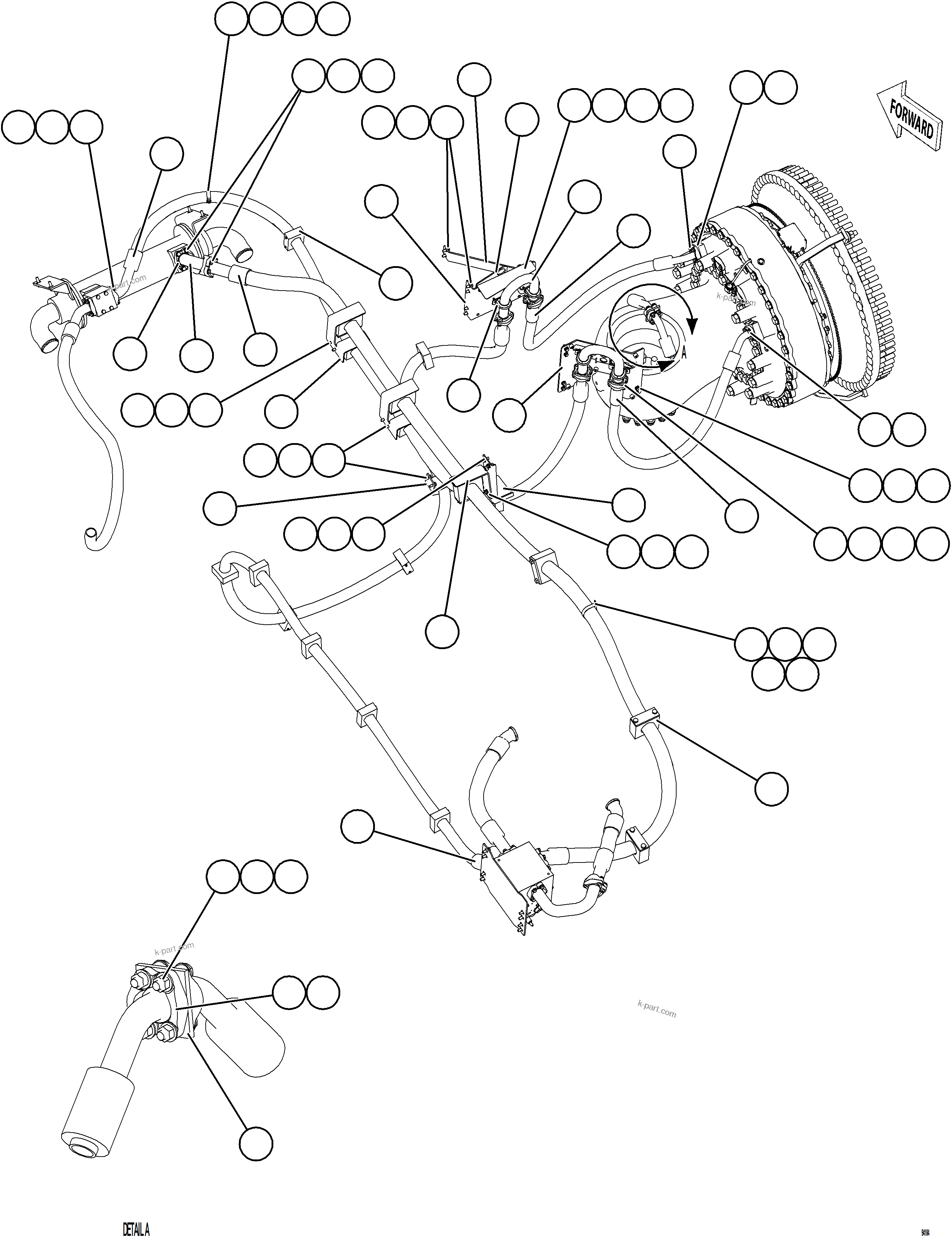 Komatsu parts book diagram for AFE77-BU 830E-5 S/N A50216 - A50217  KCH: BRAKE COOLING PIPING - RIGHT FRONT