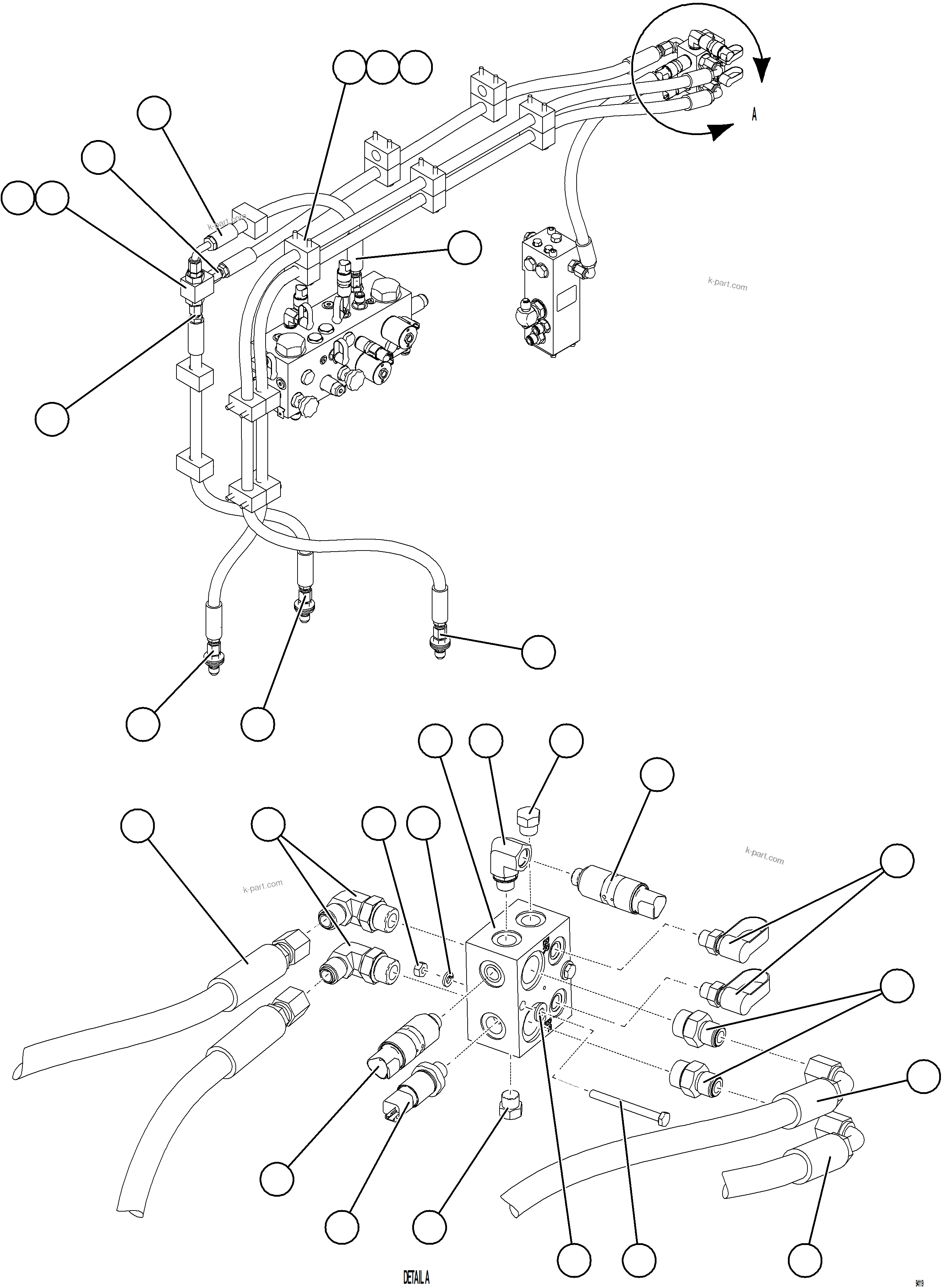 Komatsu parts book diagram for AFE77-BU 830E-5 S/N A50216 - A50217  KCH: SHUTTLE VALVE & JUNCTION BLOCK PIPING