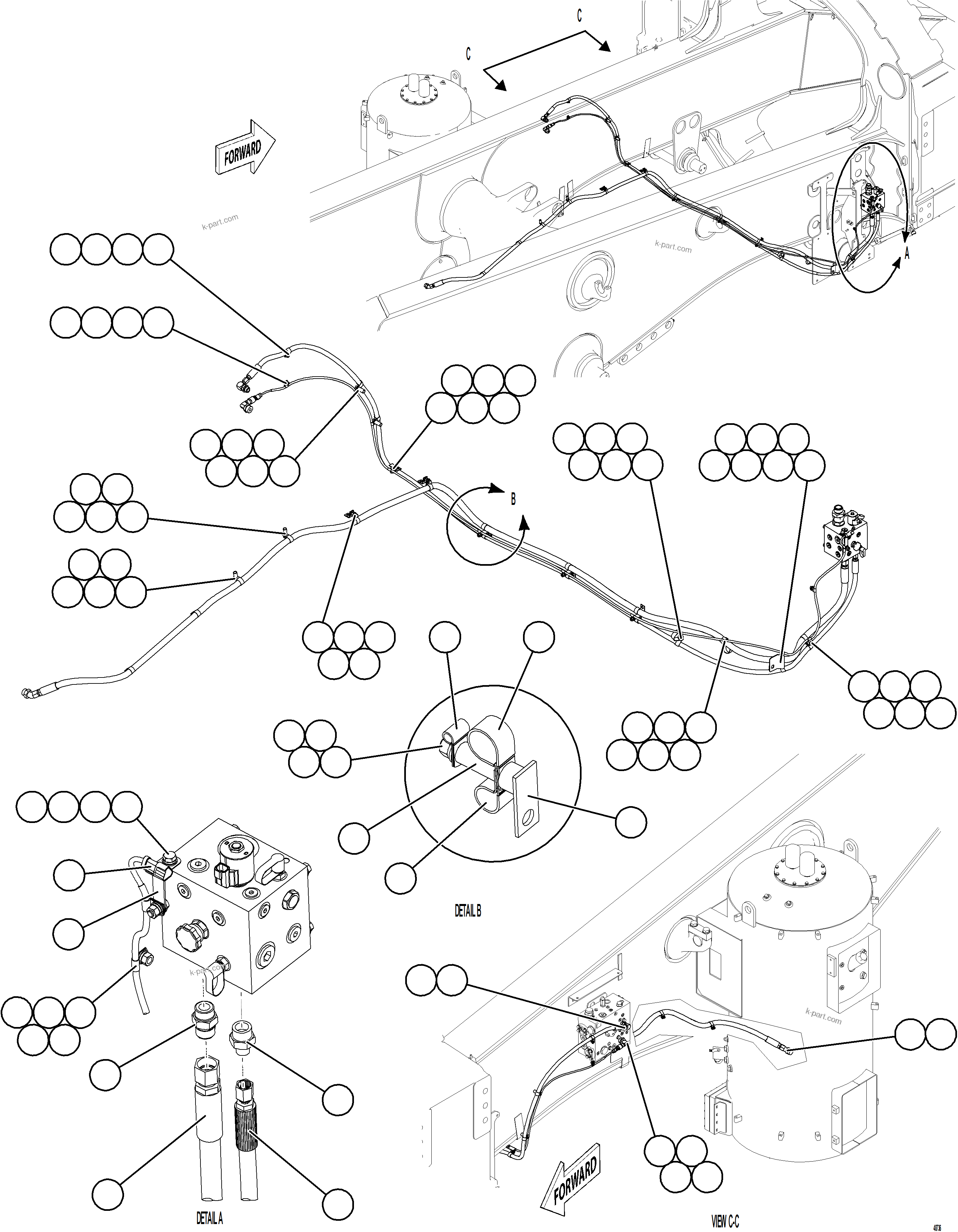 Komatsu parts book diagram for AFE77-BU 830E-5 S/N A50216 - A50217  KCH: AUXILIARY HYDRAULIC SYSTEM    1/2